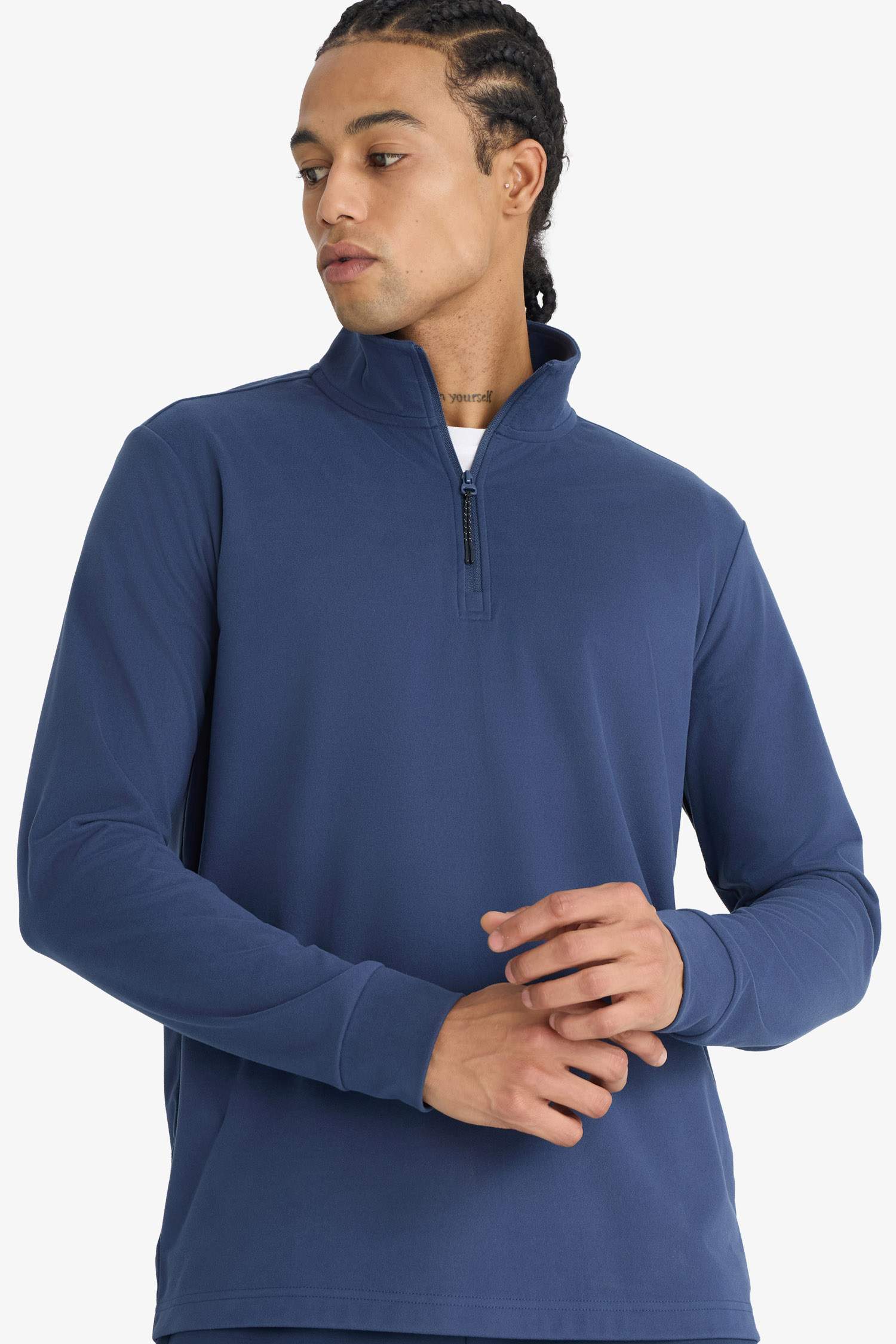 Standart Fit Dik Yaka Yarım Fermuarlı Polar Sporcu Sweatshirt