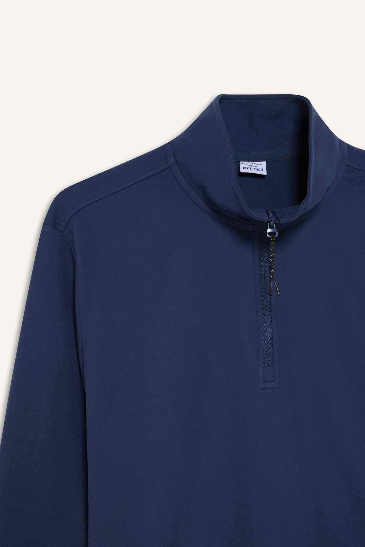 Standart Fit Dik Yaka Yarım Fermuarlı Polar Sporcu Sweatshirt