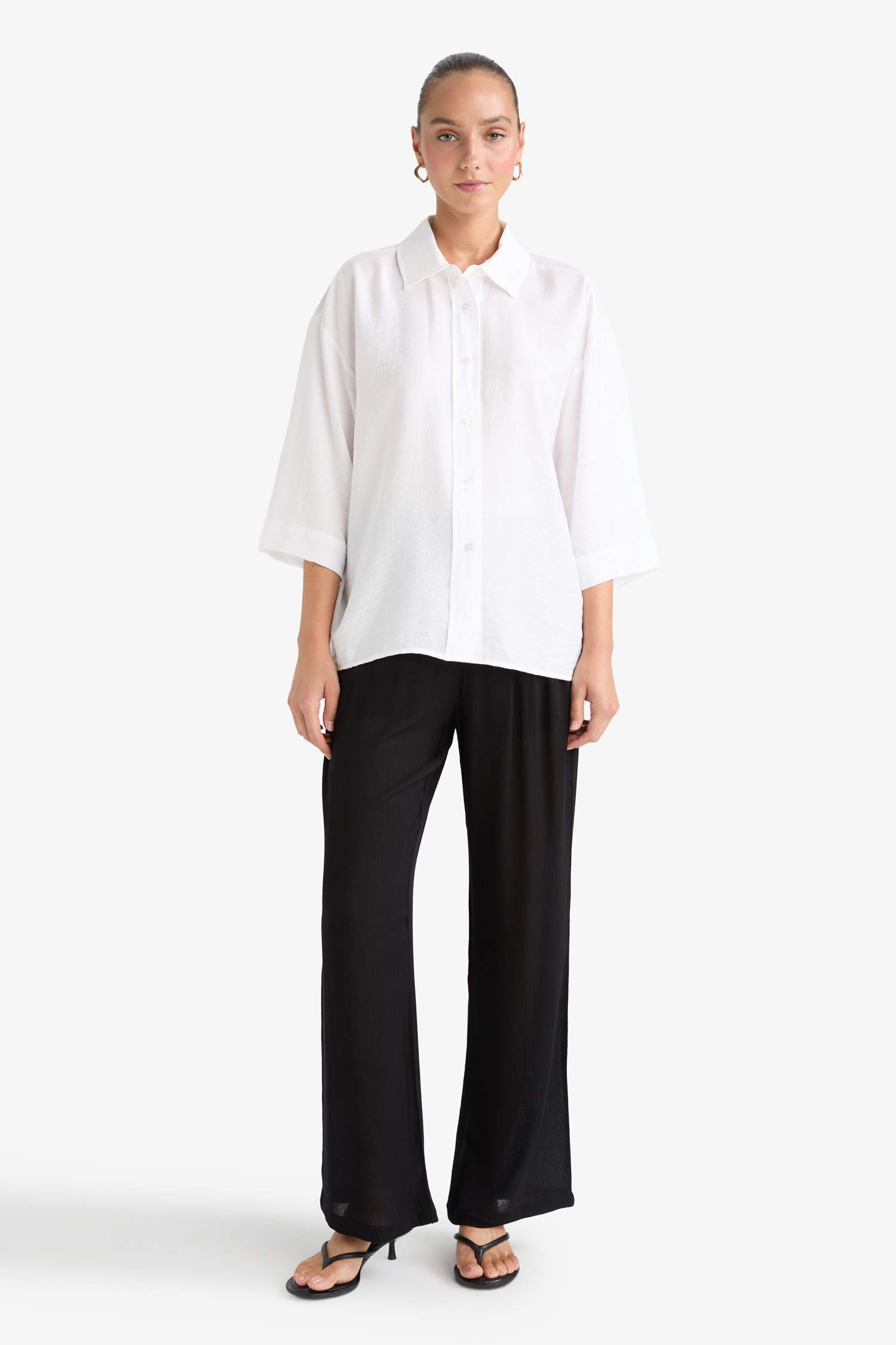 Oversize Fit Shirt Collar Crinkle Fabric Shirt