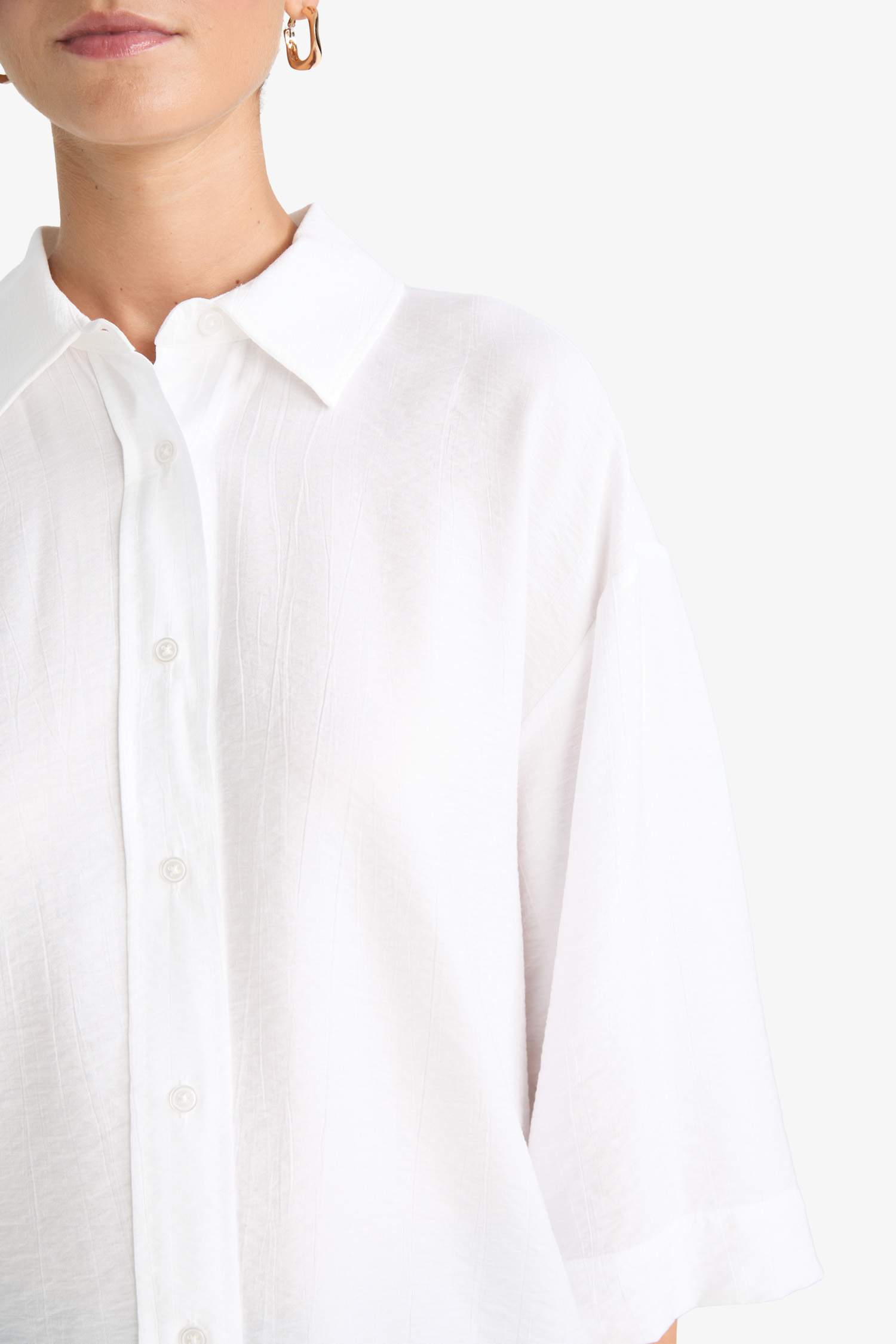 Oversize Fit Shirt Collar Crinkle Fabric Shirt