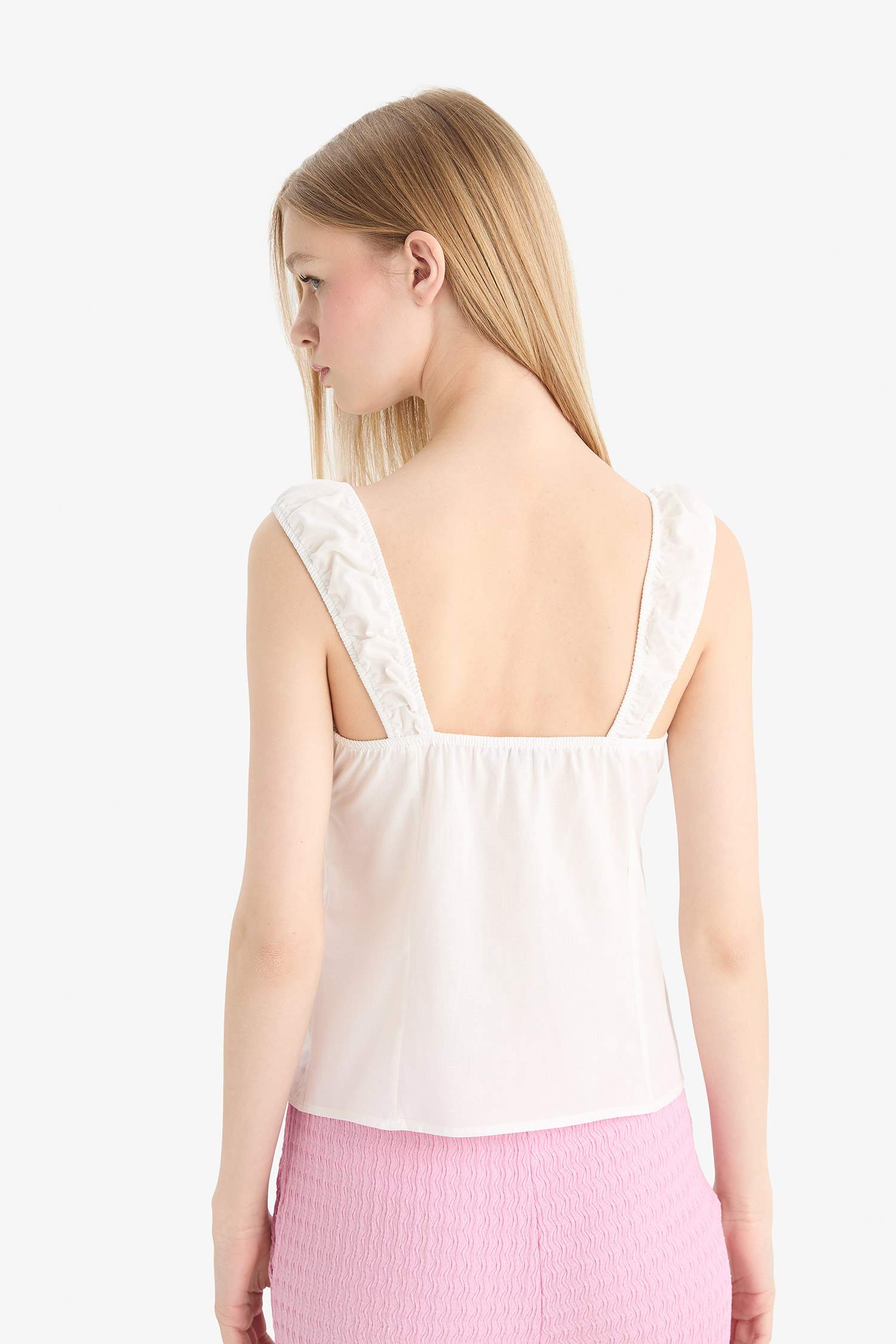 Coool Fitted U Yaka Yırtmaçlı Poplin Kalın Askılı Bluz