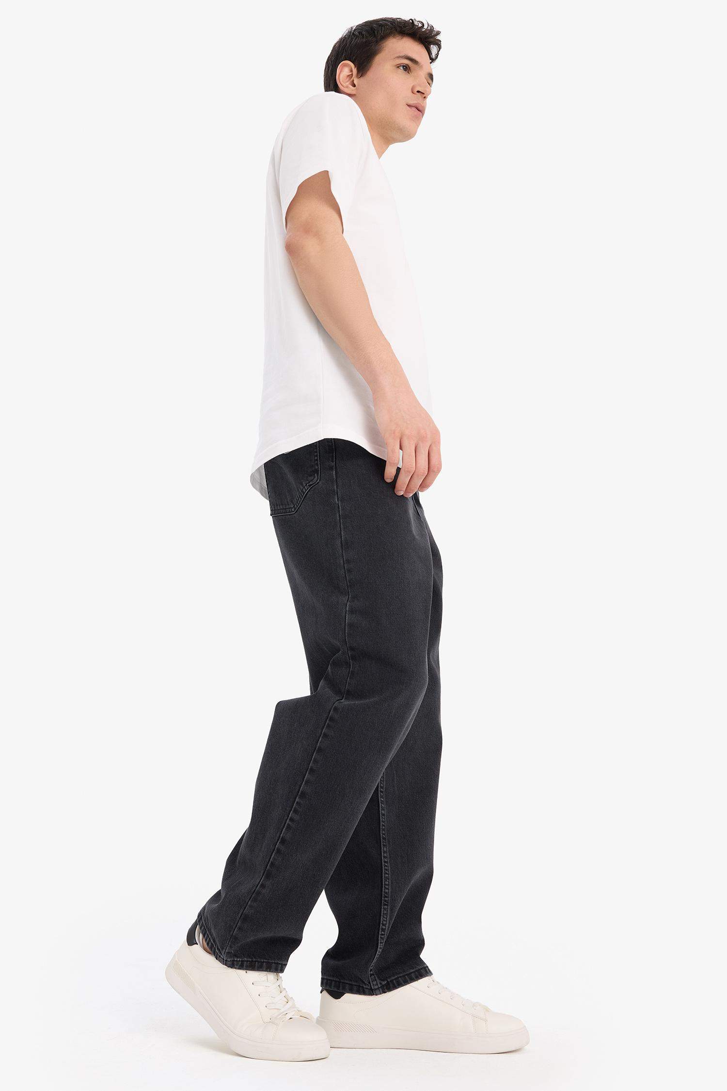 %100 Pamuk Baggy Fit Geniş Kalıp Düz Paça Jean Yıkamalı Pantolon