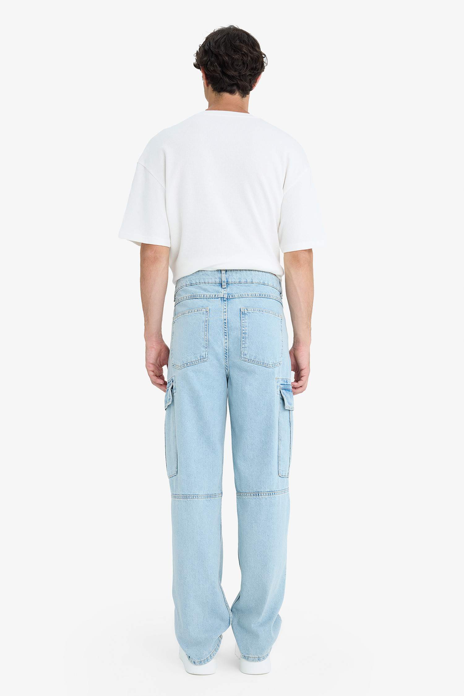 %100 Pamuk Relax Fit Rahat Kesim Düz Paça Kargo Cepli Jean Yıkamalı Pantolon