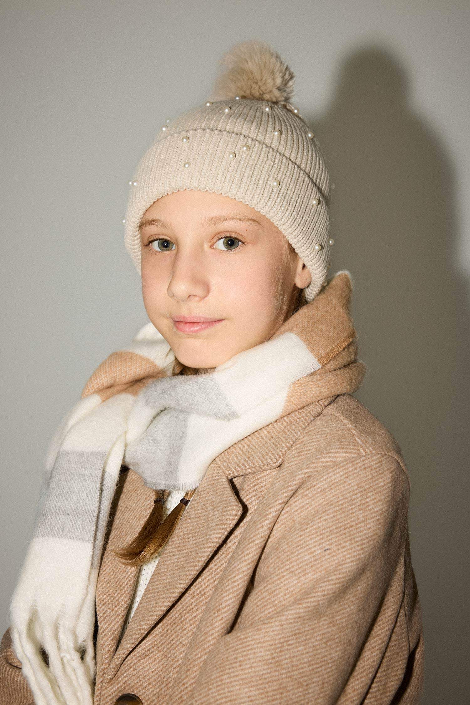 Kız Çocuk Ponponlu Triko Bere