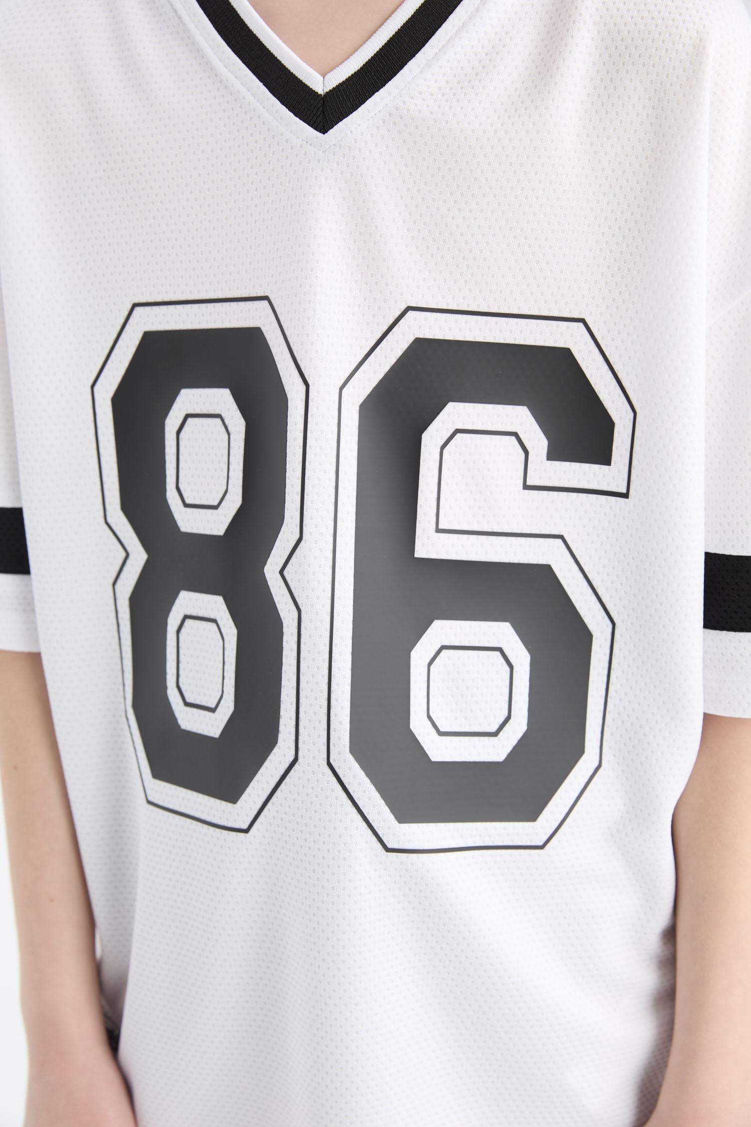 Футболка для мальчиков с коротким рукавом, оверсайз, с V-образным вырезом, с принтом, из тюля