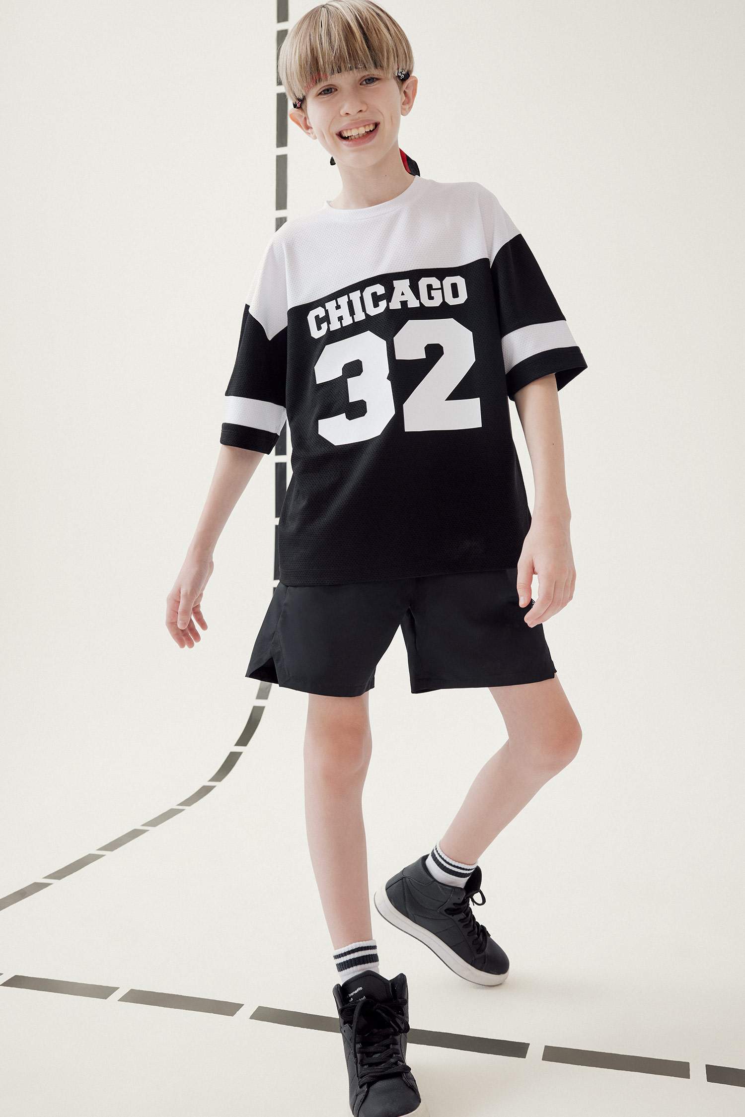 Boy Oversize Fit Crew Neck Printed Color Block T-Shirt
