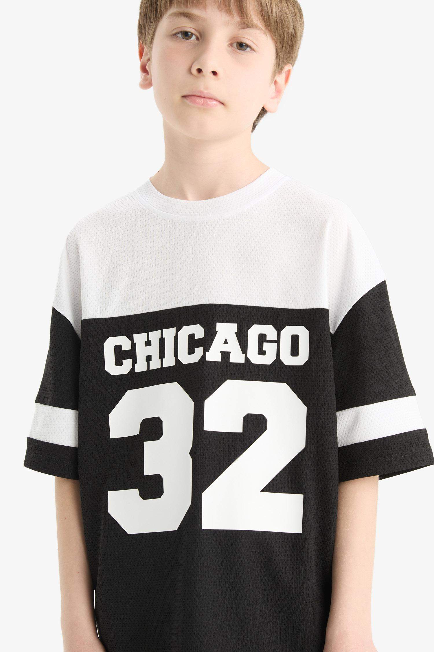 Boy Oversize Fit Crew Neck Printed Color Block T-Shirt