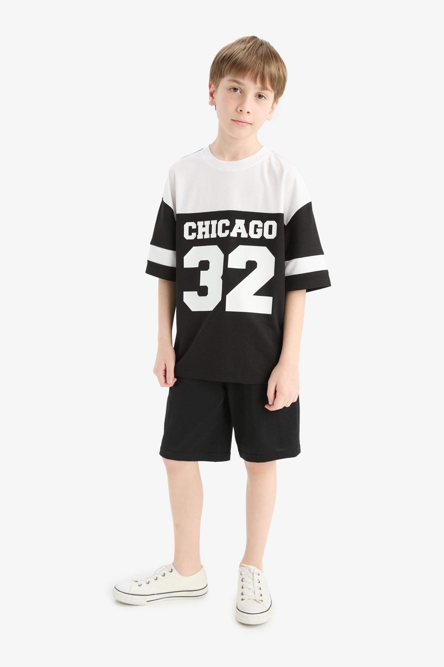 Boy Oversize Fit Crew Neck Printed Color Block T-Shirt