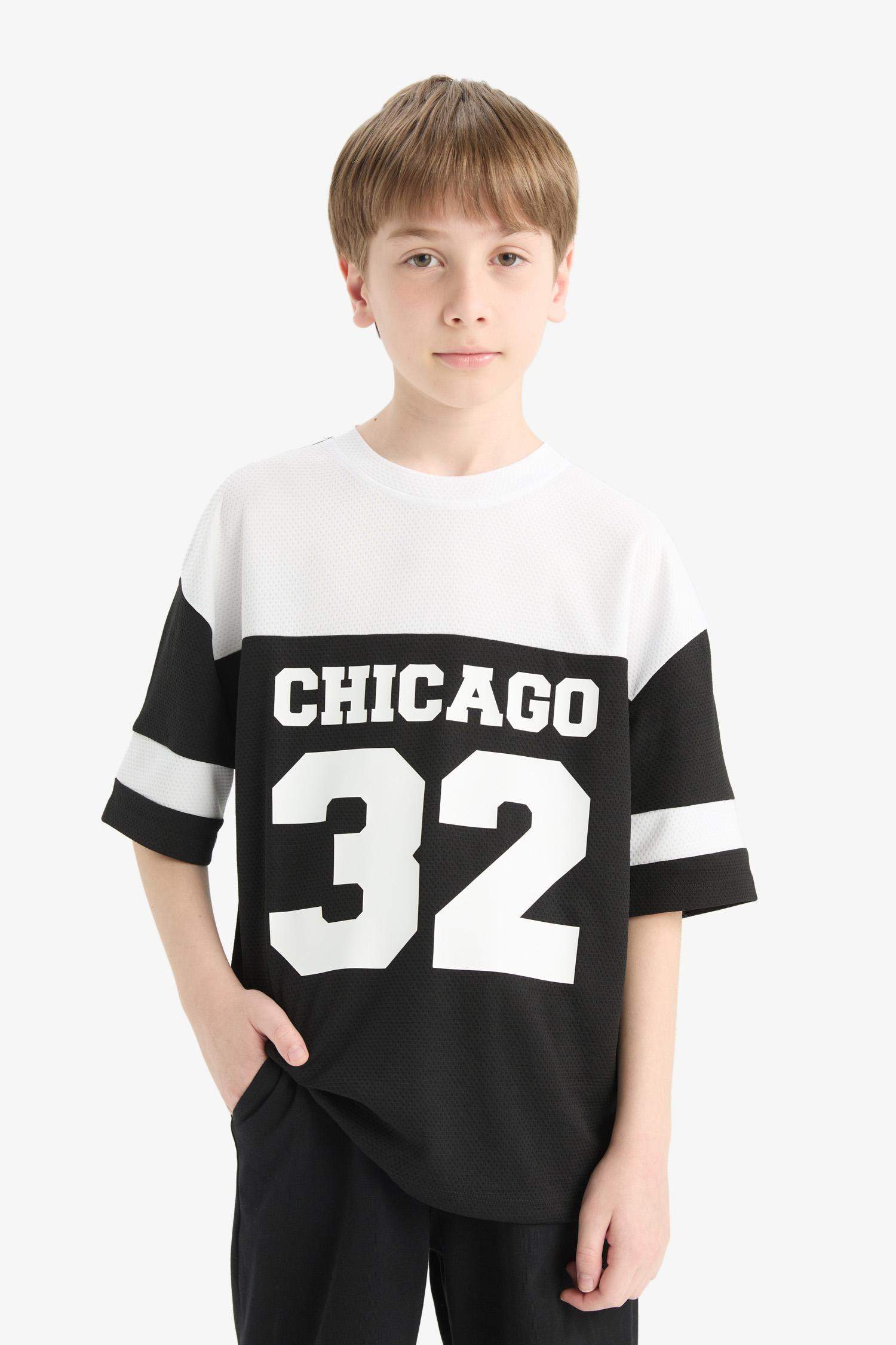 Boy Oversize Fit Crew Neck Printed Color Block T-Shirt