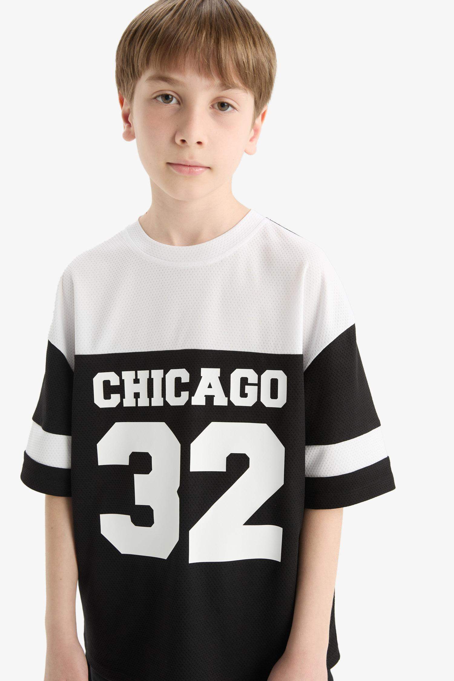 Boy Oversize Fit Crew Neck Printed Color Block T-Shirt