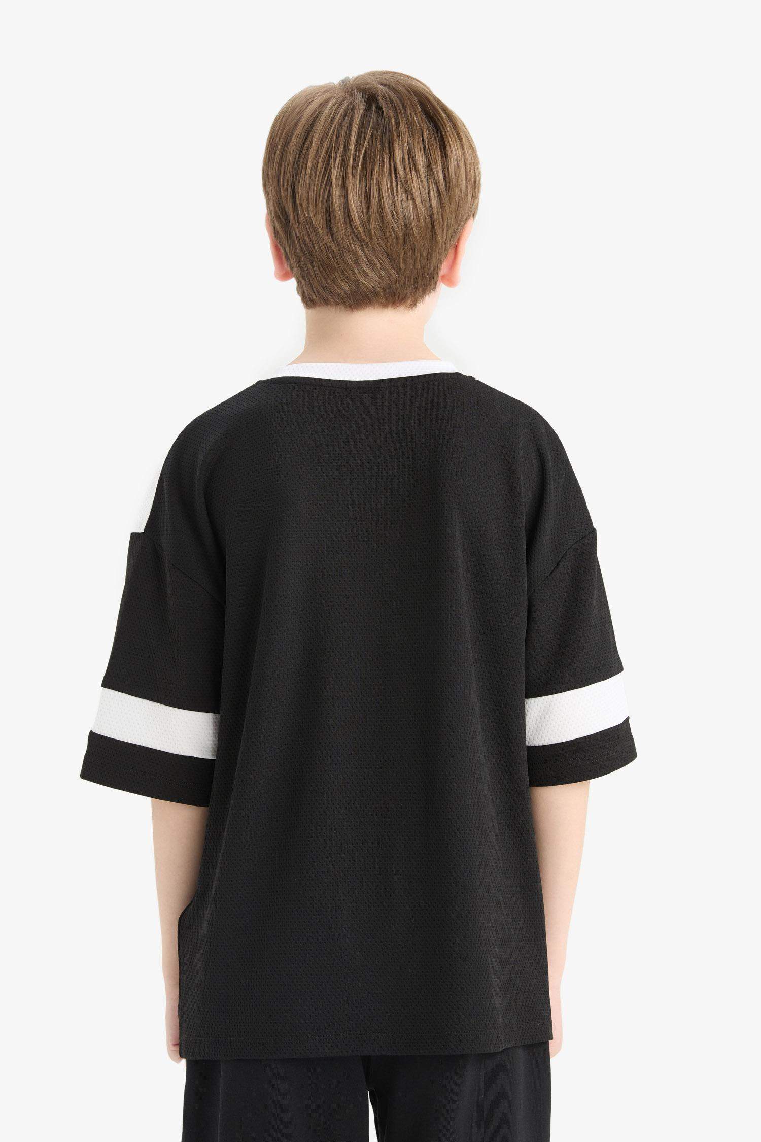 Boy Oversize Fit Crew Neck Printed Color Block T-Shirt