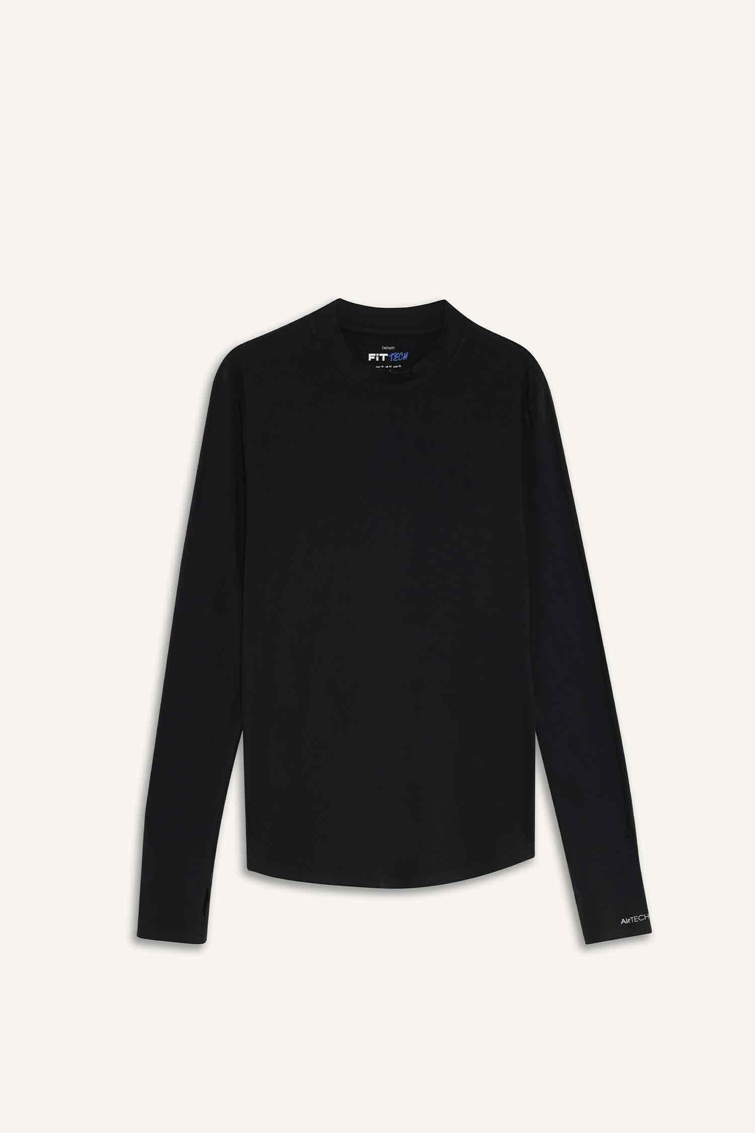 Slim Fit Dar Kesim Dik Yaka Sporcu Uzun Kollu Body