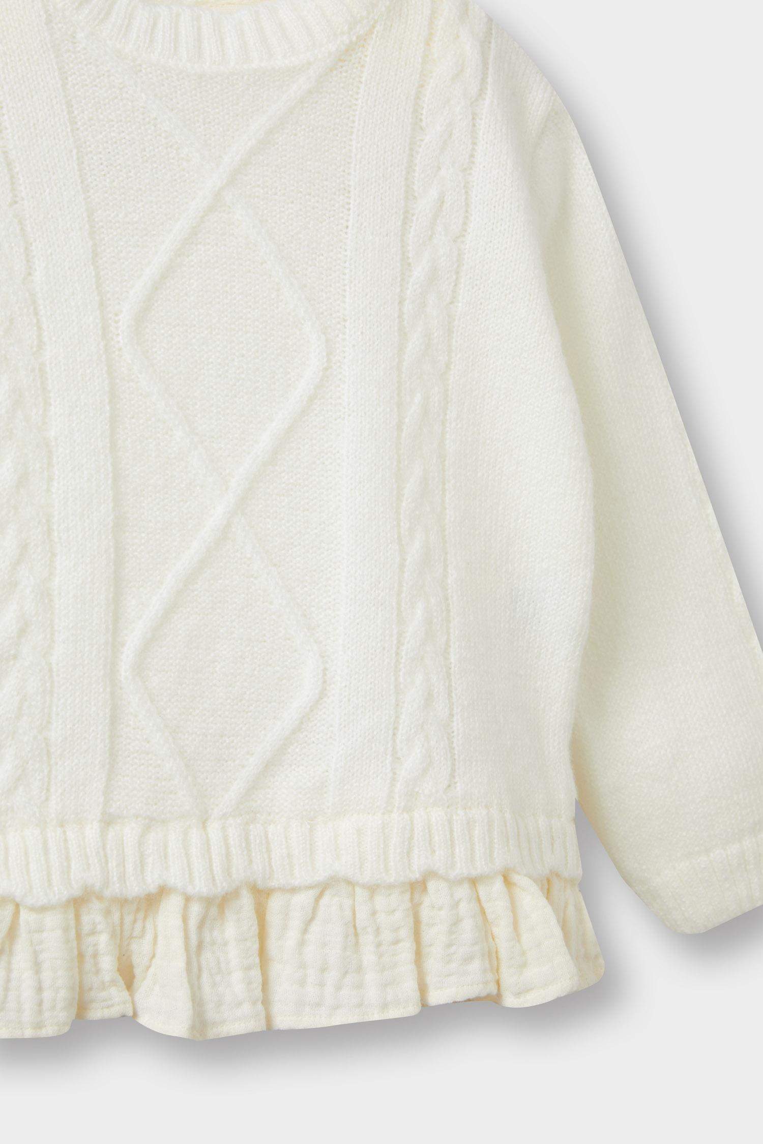 بلوفر بكم طويل بيبي بناتي تريكو قصة عادية برقبة مستديرة بيج فاتح