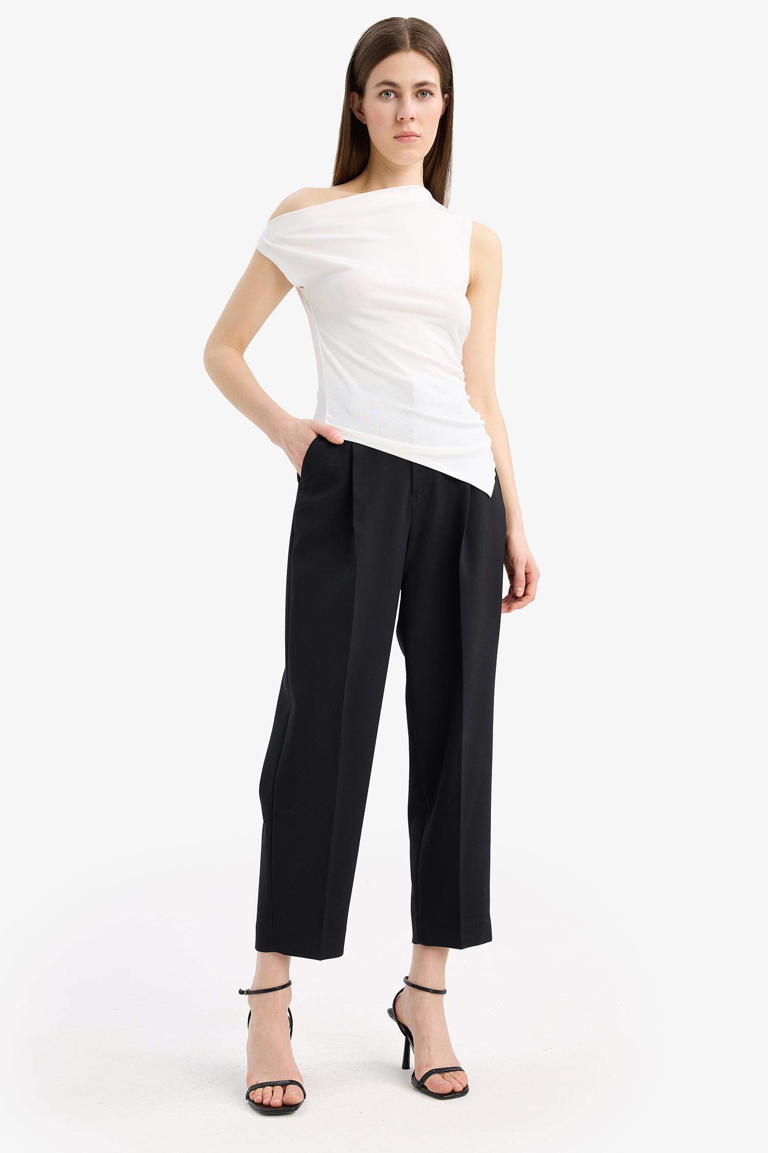 Slim Fit Dar Kesim Tek Omuzlu Ribana Bluz