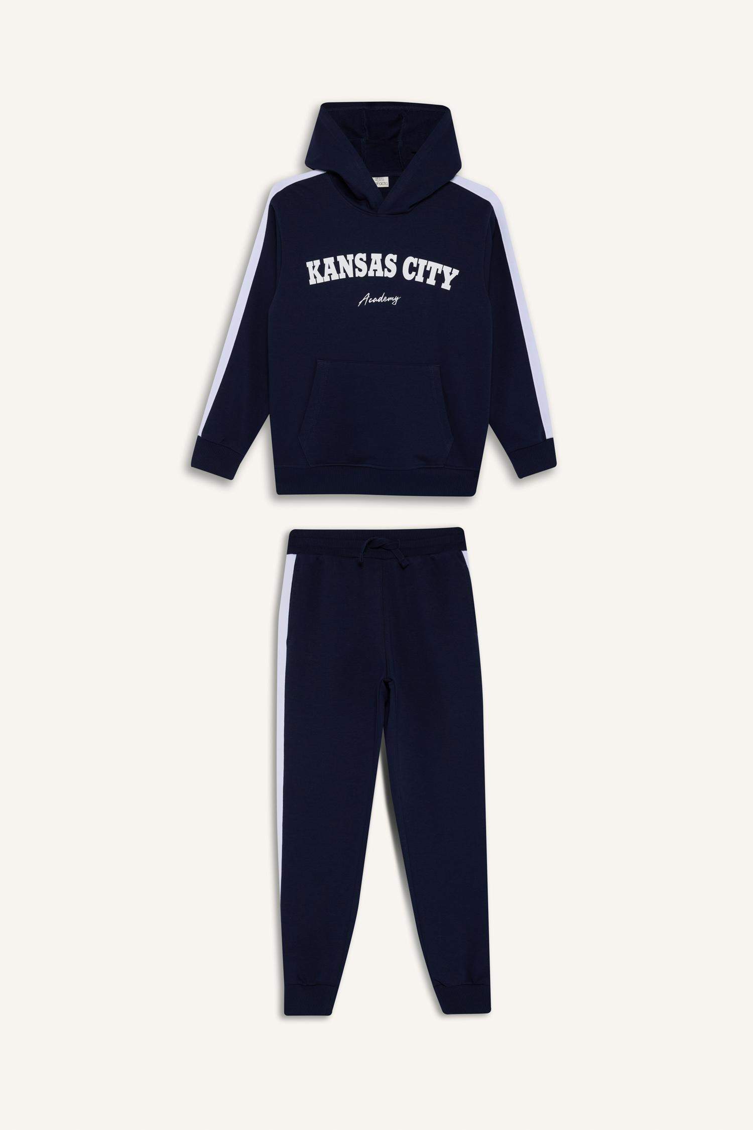 Erkek Çocuk 2'li Takım Kapüşonlu Baskılı Sweatshirt Eşofman Altı