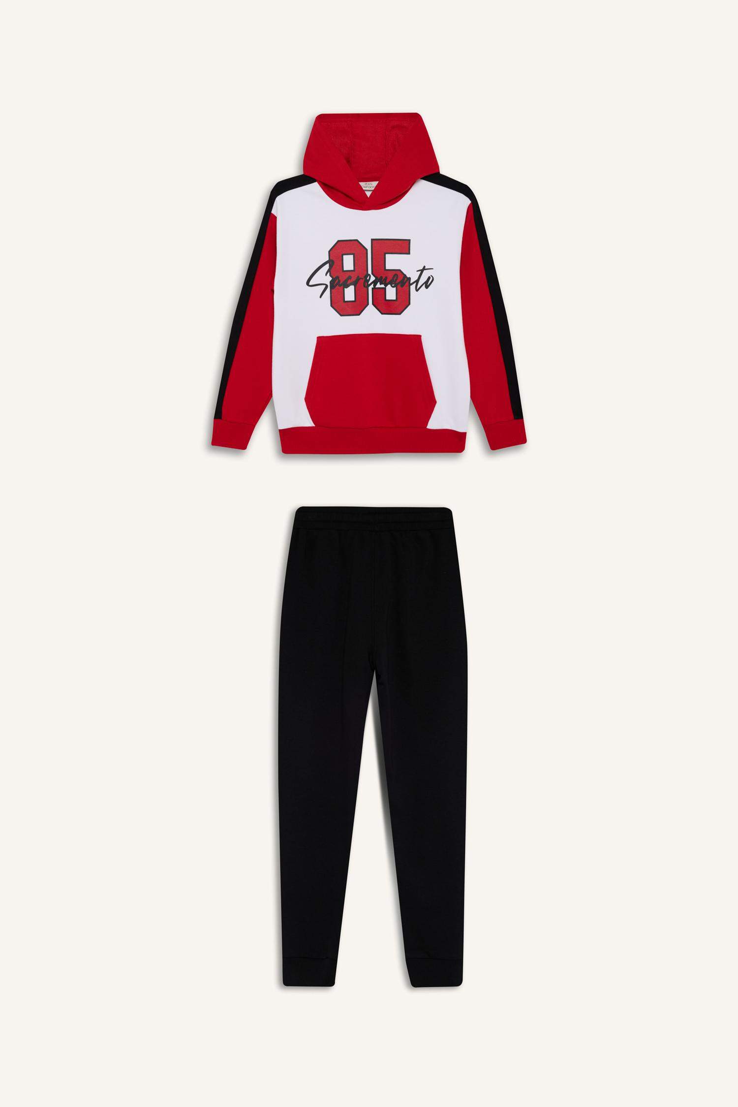 Erkek Çocuk 2'li Takım Kapüşonlu Baskılı Sweatshirt Eşofman Altı