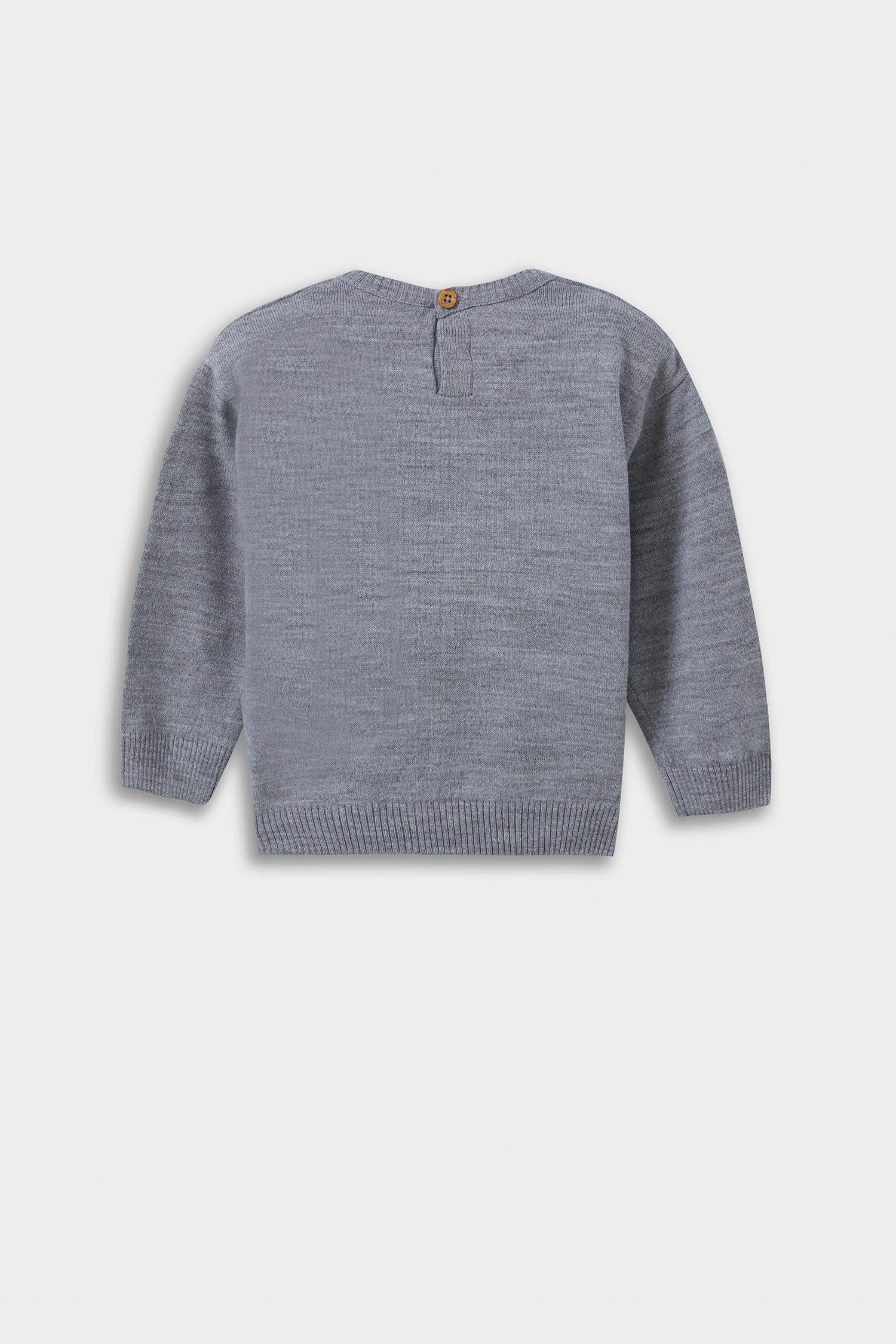 Erkek Bebek Bisiklet Yaka Ayı Baskılı Triko Kazak