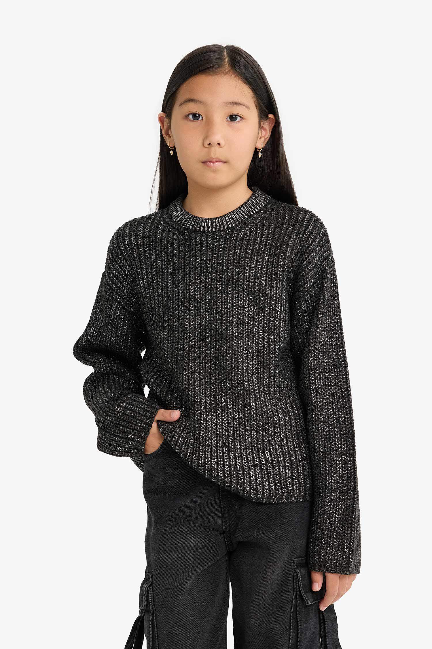 Kız Çocuk Bisiklet Yaka Triko Kazak