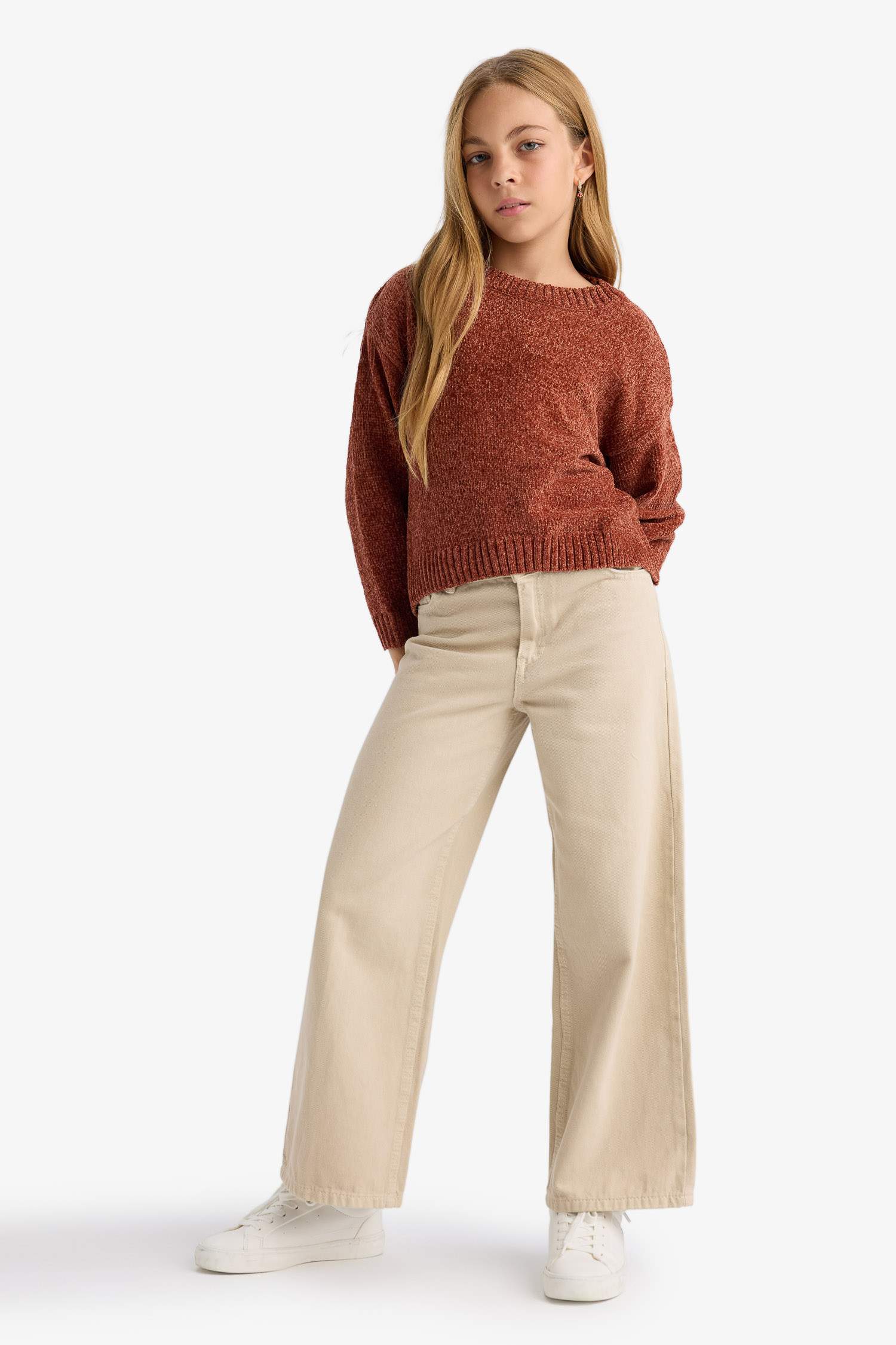 Girl Crew Neck Chenille Knit Pullover