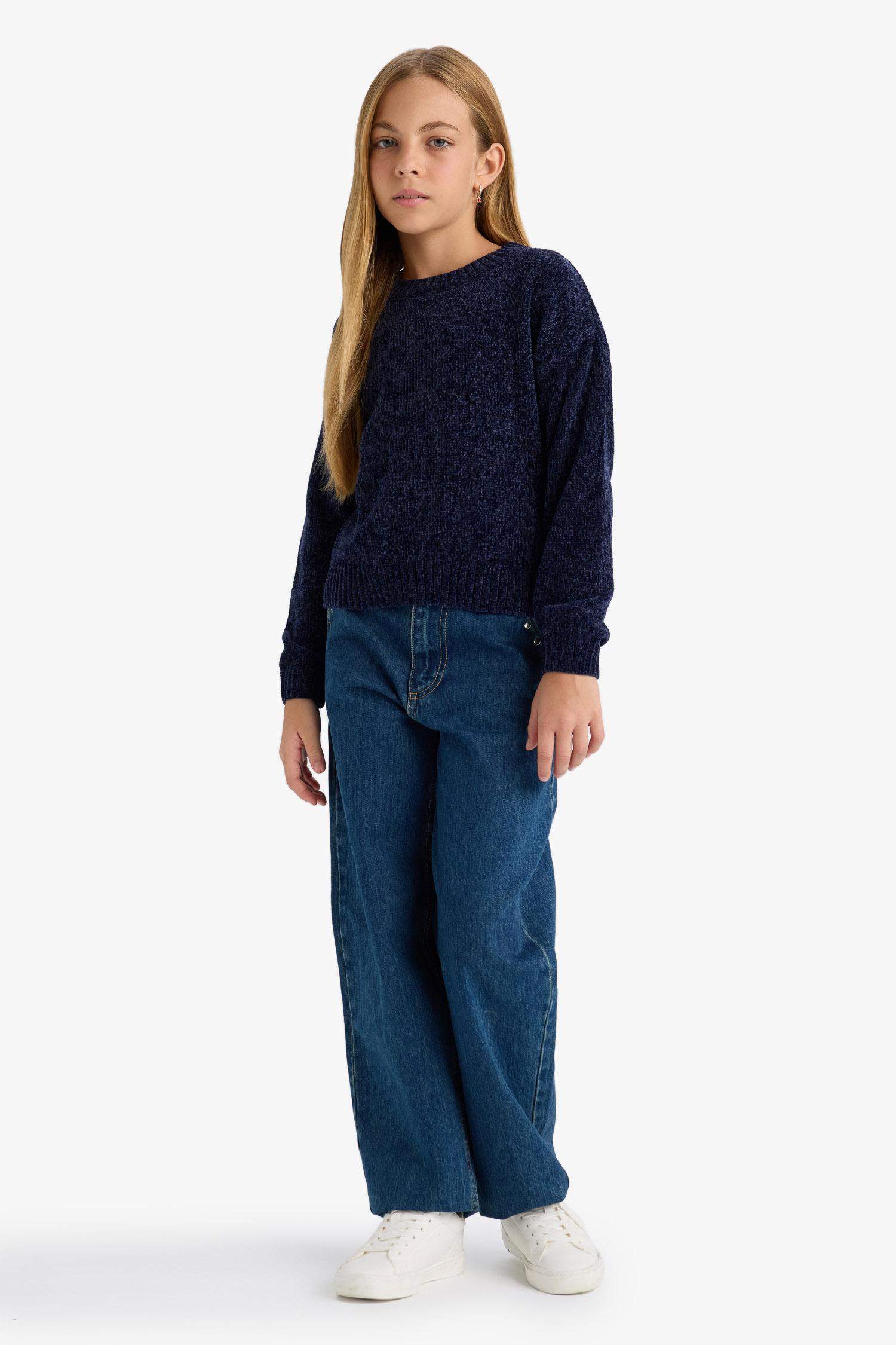 Kız Çocuk Bisiklet Yaka Şönil Triko Kazak