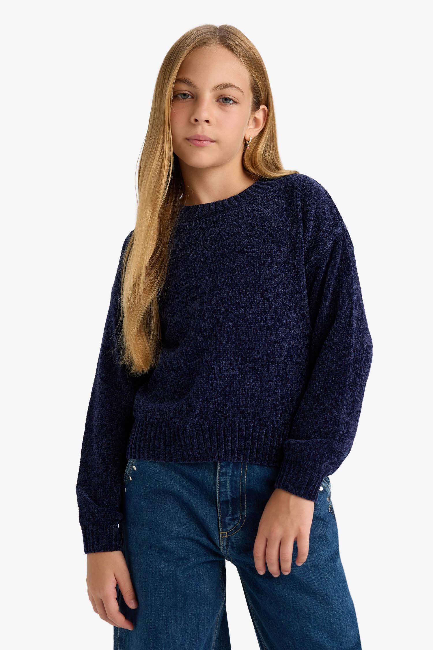 Kız Çocuk Bisiklet Yaka Şönil Triko Kazak