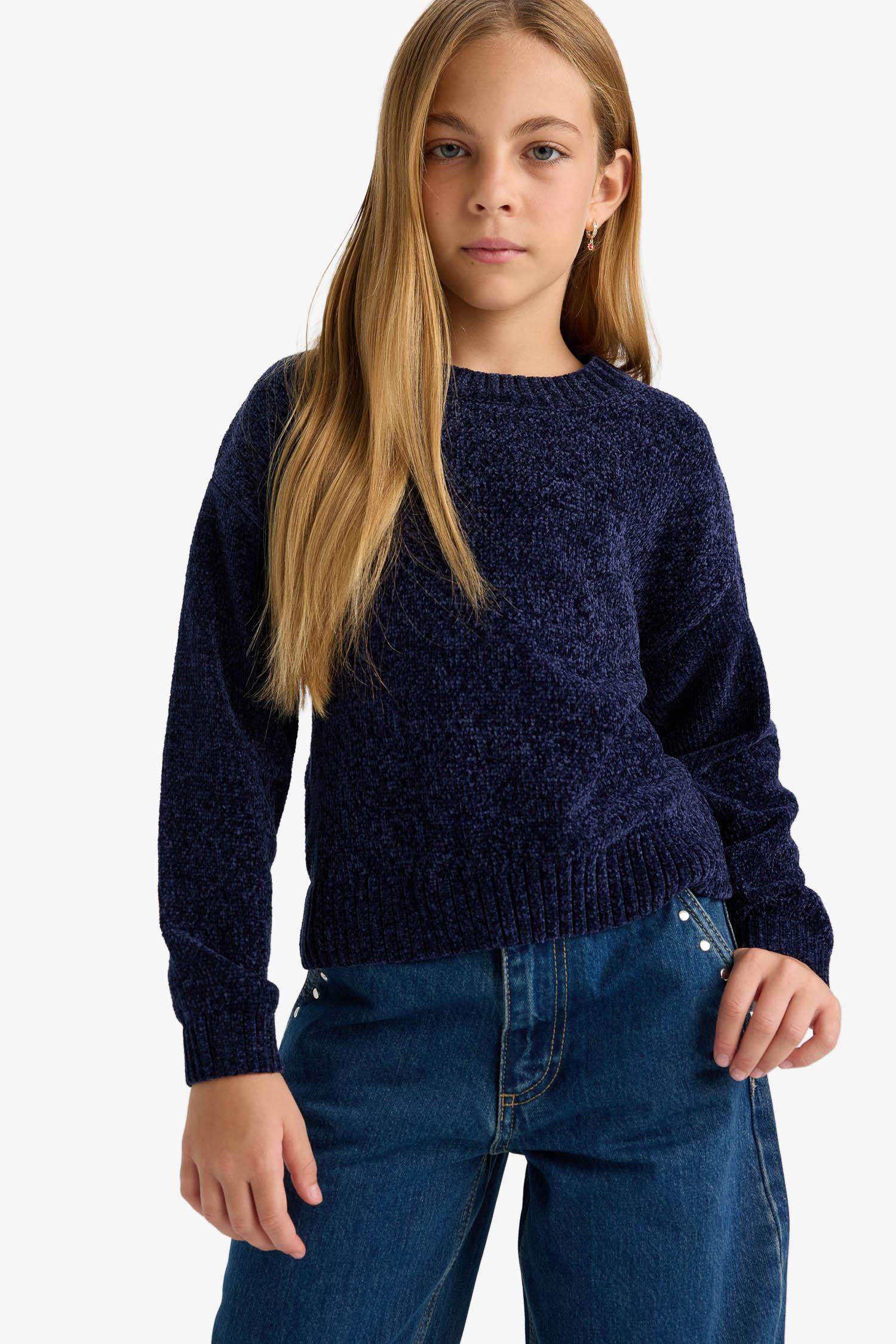 Kız Çocuk Bisiklet Yaka Şönil Triko Kazak