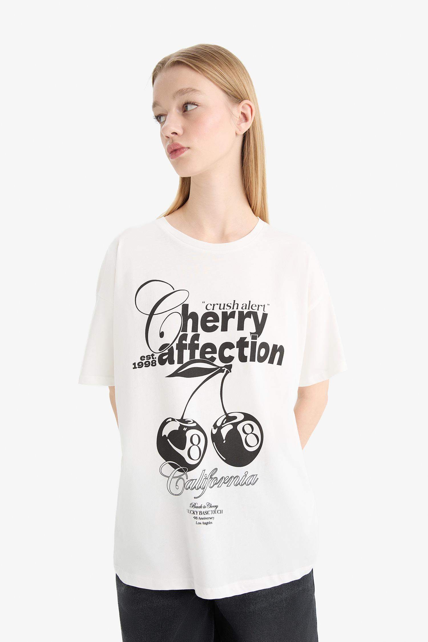 Coool Oversize Geniş Kalıp Bisiklet Yaka Baskılı Kısa Kollu Tişört