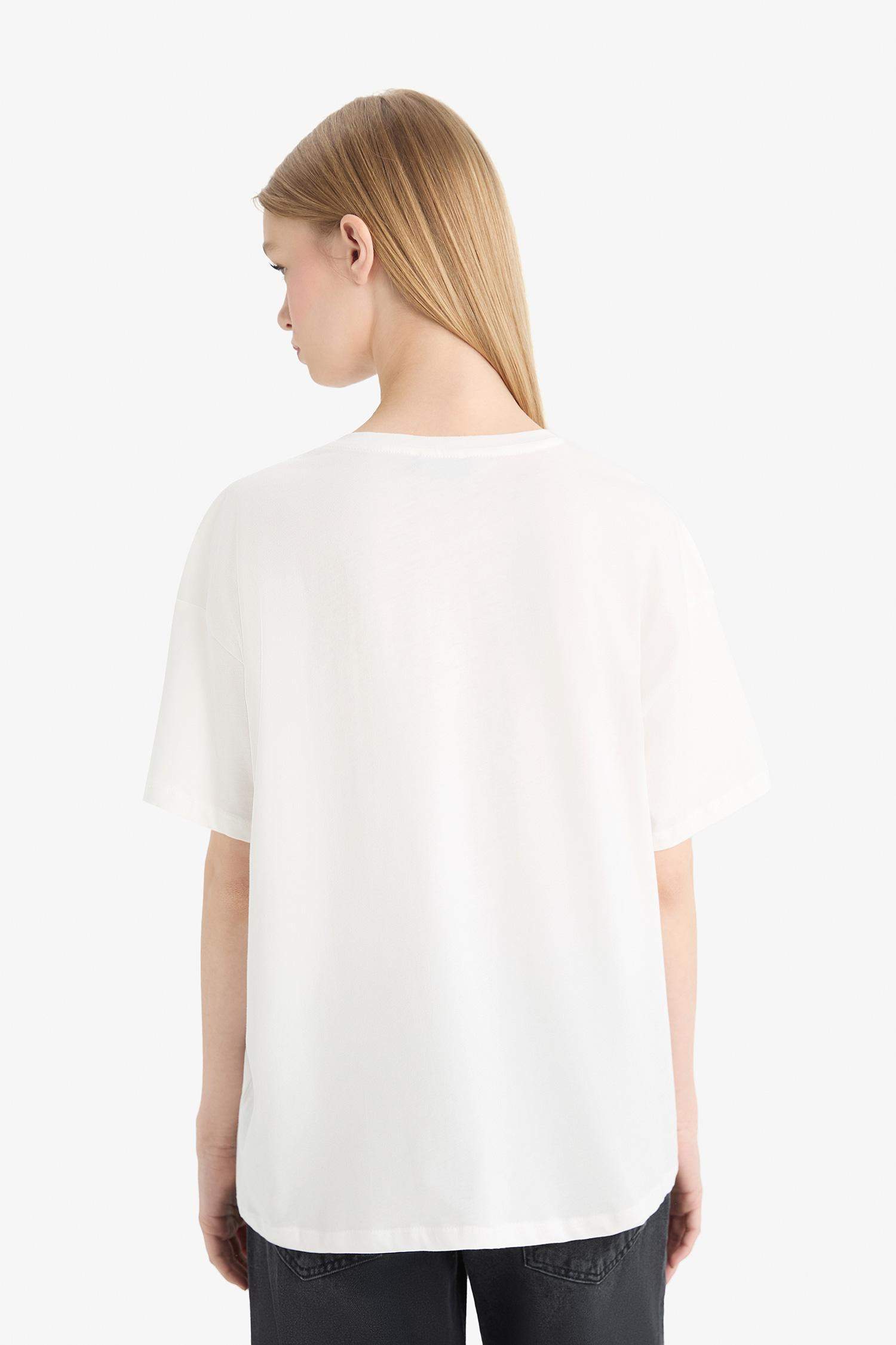 Coool Oversize Geniş Kalıp Bisiklet Yaka Baskılı Kısa Kollu Tişört