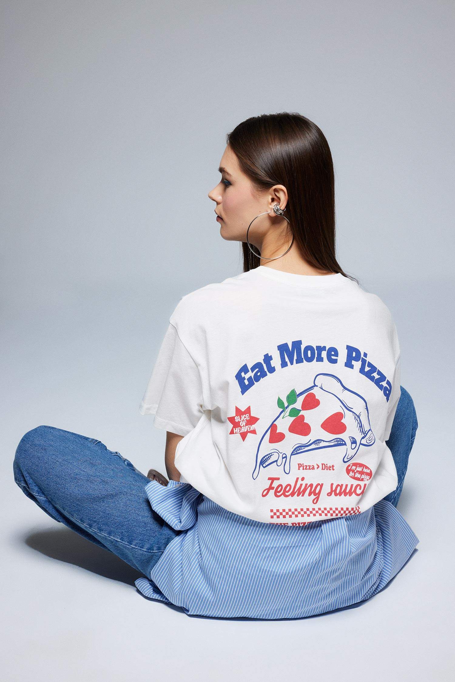 Oversize Fit Crew Neck Back Printed T-Shirt