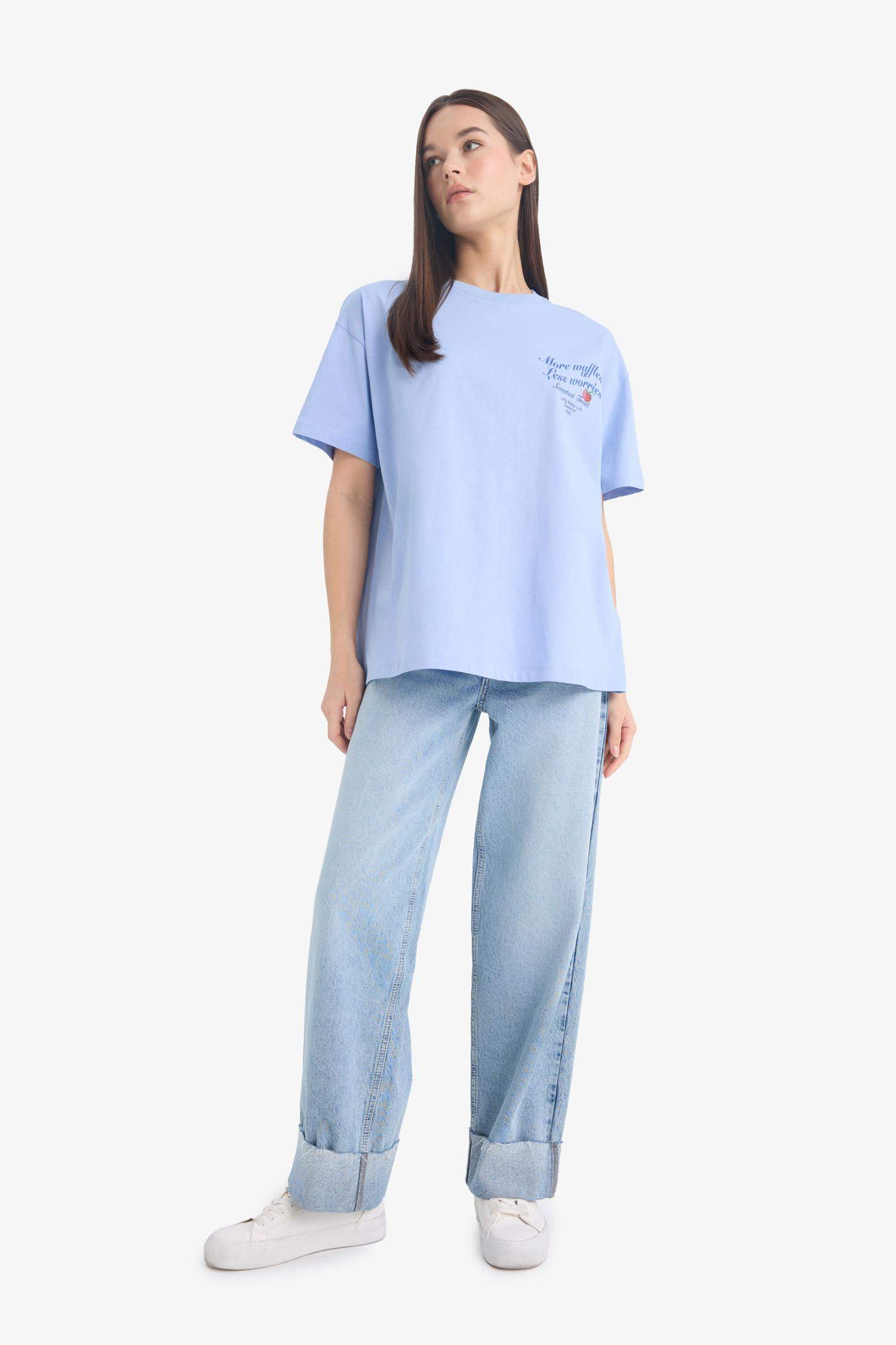 Coool Oversize Geniş Kalıp Bisiklet Yaka Sırt Baskılı Kısa Kollu Tişört