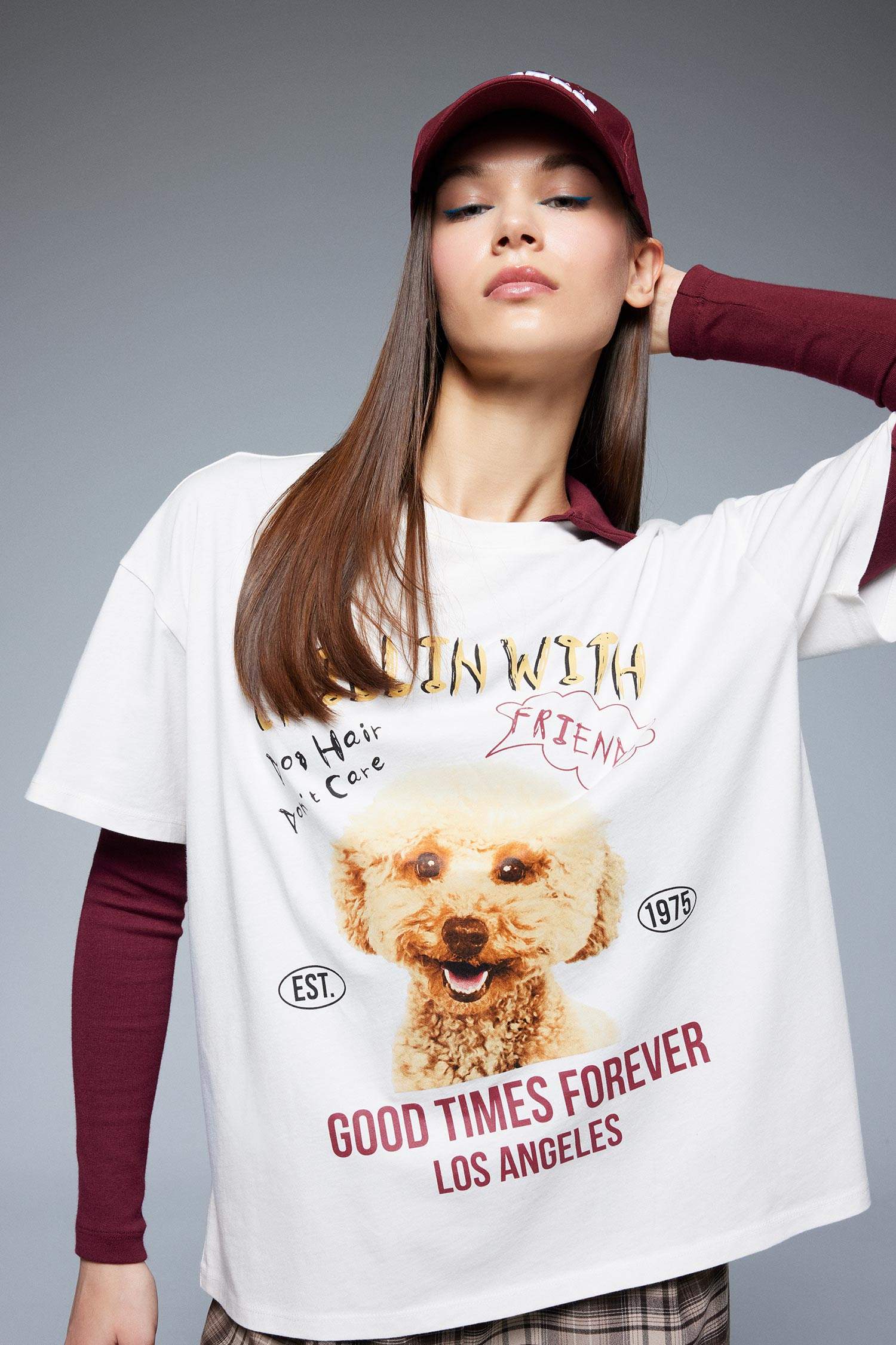 Coool Oversize Geniş Kalıp Bisiklet Yaka Baskılı Kısa Kollu Tişört