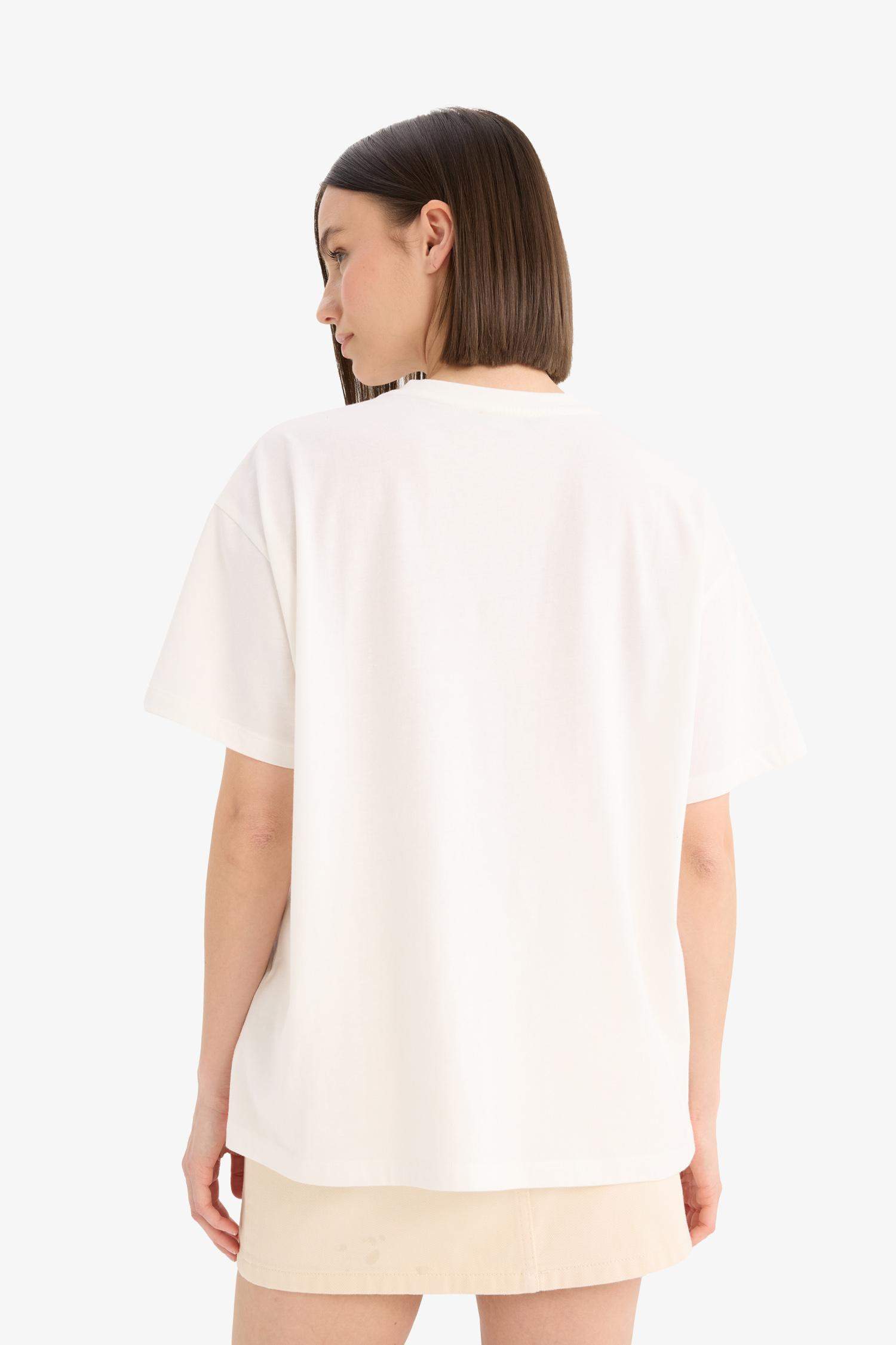 Coool Oversize Geniş Kalıp Bisiklet Yaka Baskılı Kısa Kollu Tişört