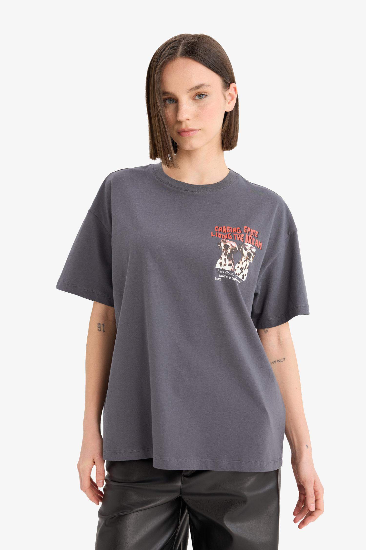 Oversize Fit Crew Neck Back Printed T-Shirt