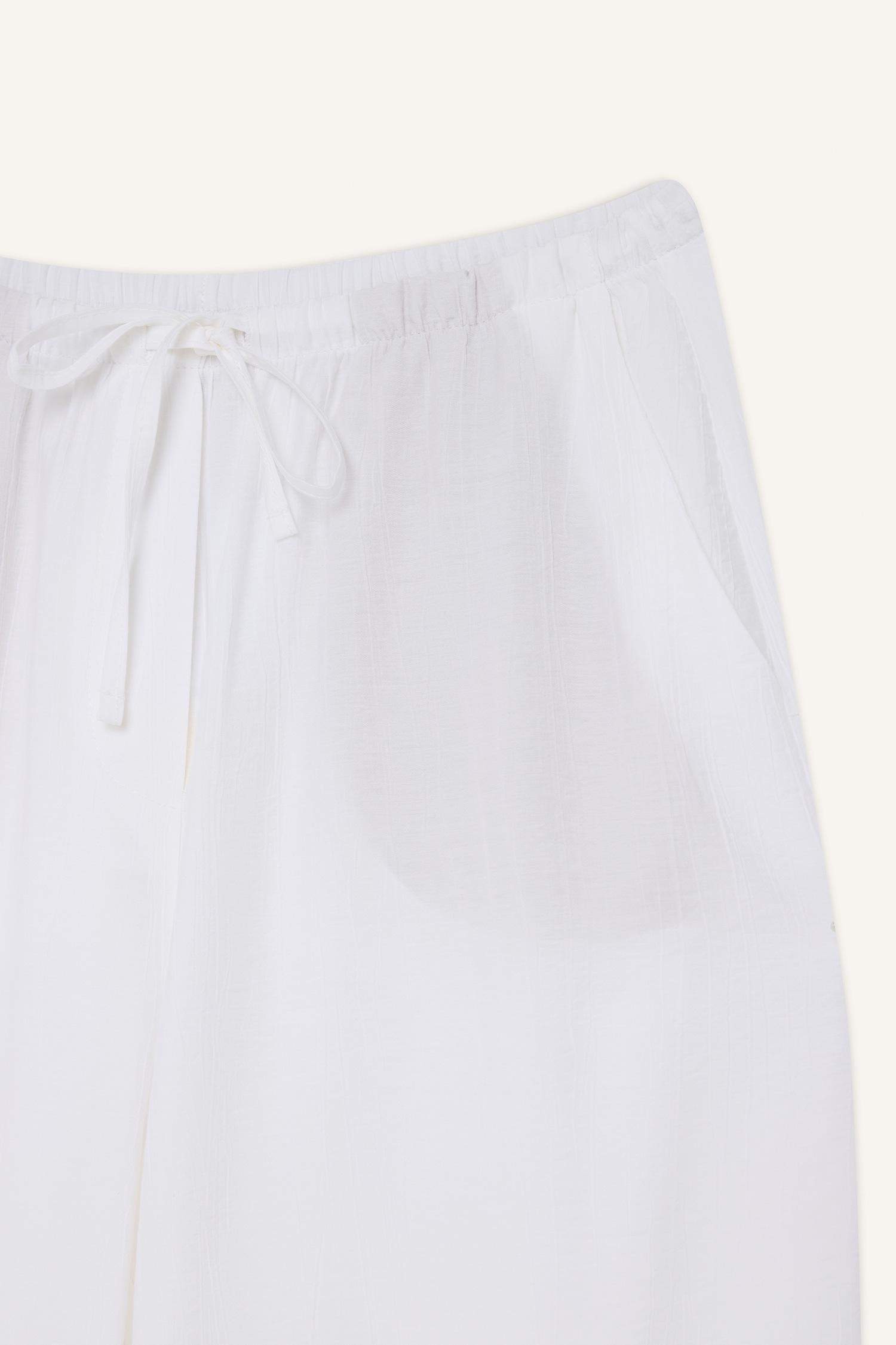 Wide Leg Çift Cepli Yüksek Bel Geniş Paça Beyaz Palazzo Pantolon