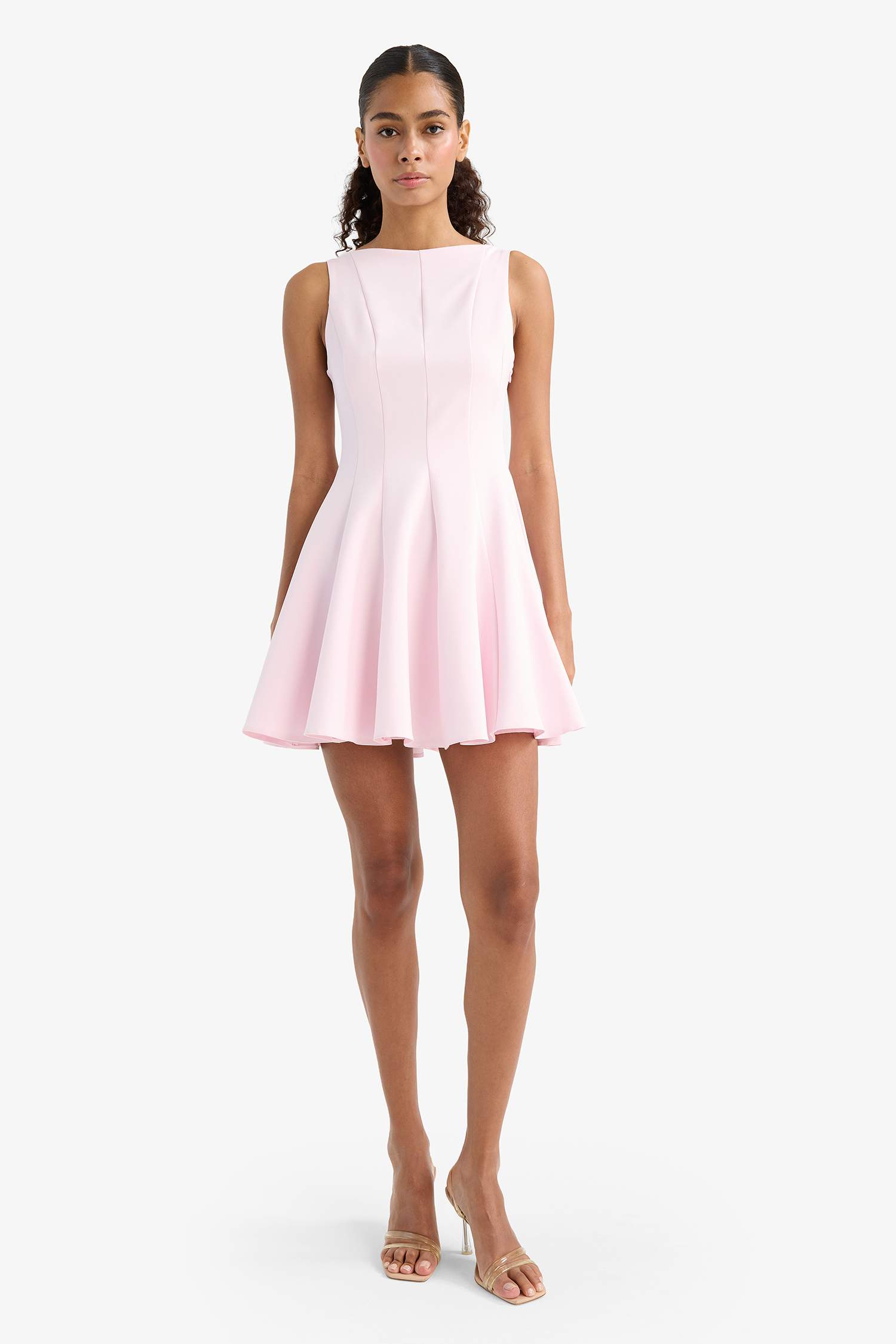 Kayık Yaka Kolsuz Mini Elbise