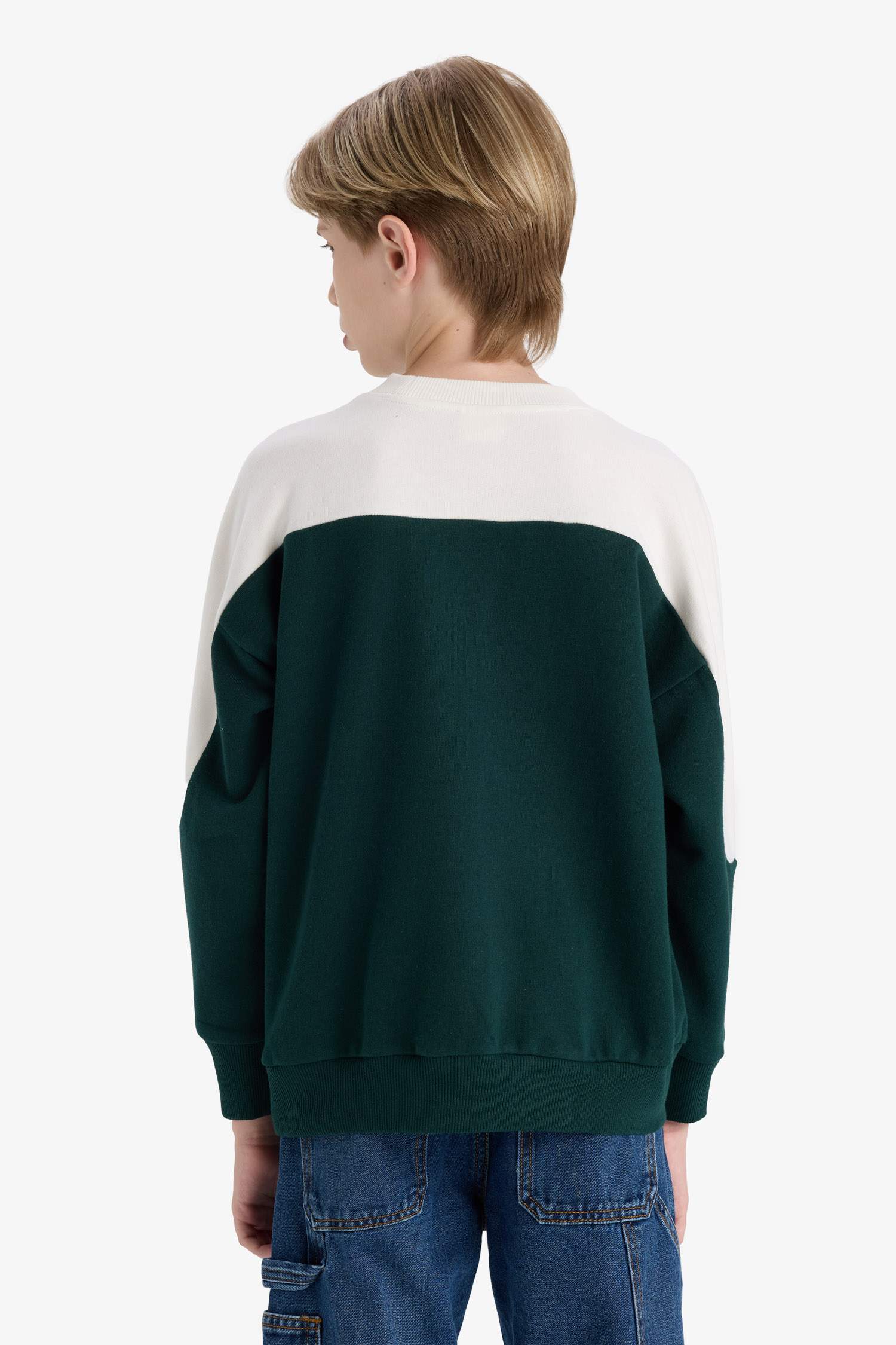 Erkek Çocuk Oversize Geniş Kalıp Bisiklet Yaka Baskılı Okul Sweatshirt