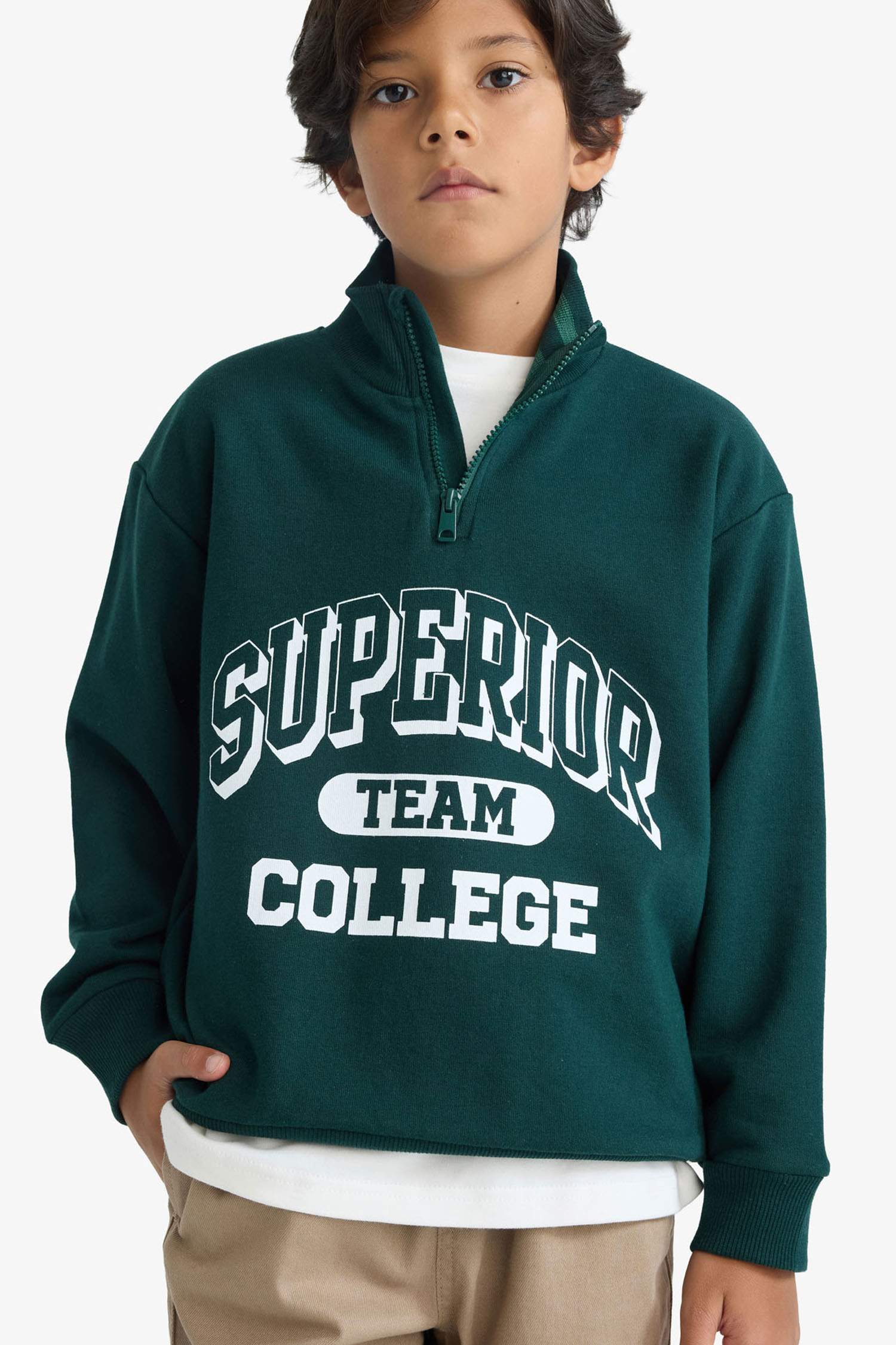 Sweatshirt imprimé à col montant zippé pour garçon