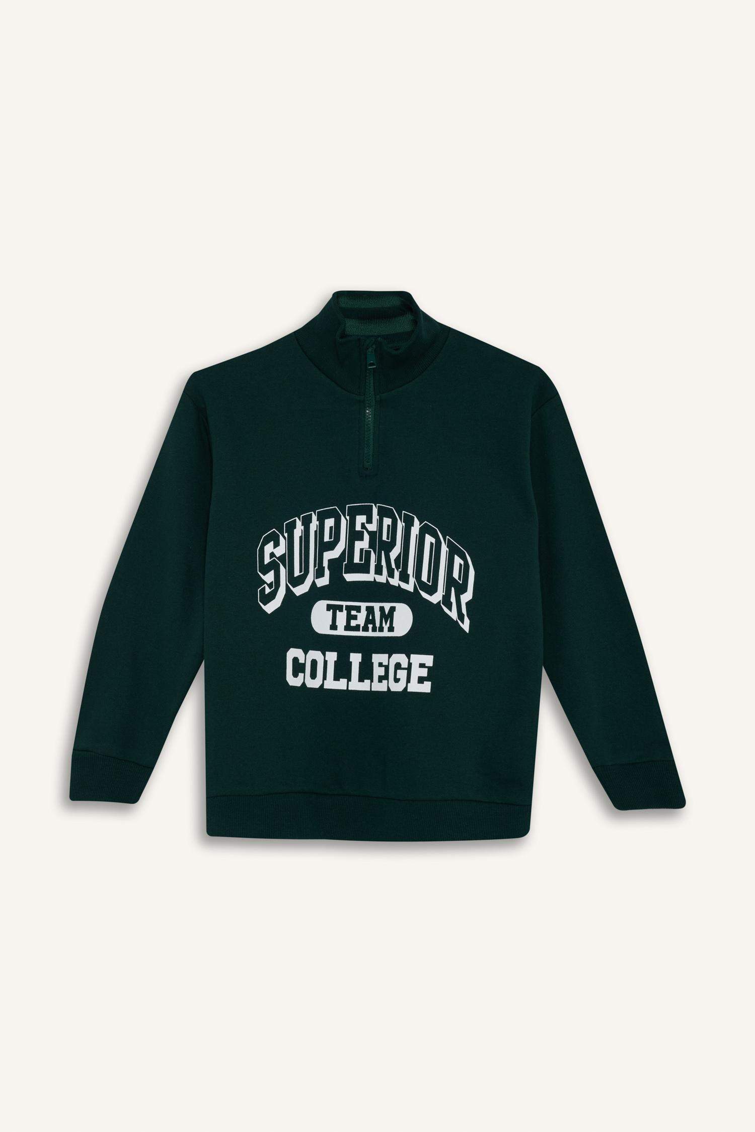 Erkek Çocuk Dik Yaka Fermuarlı Baskılı Okul Sweatshirt