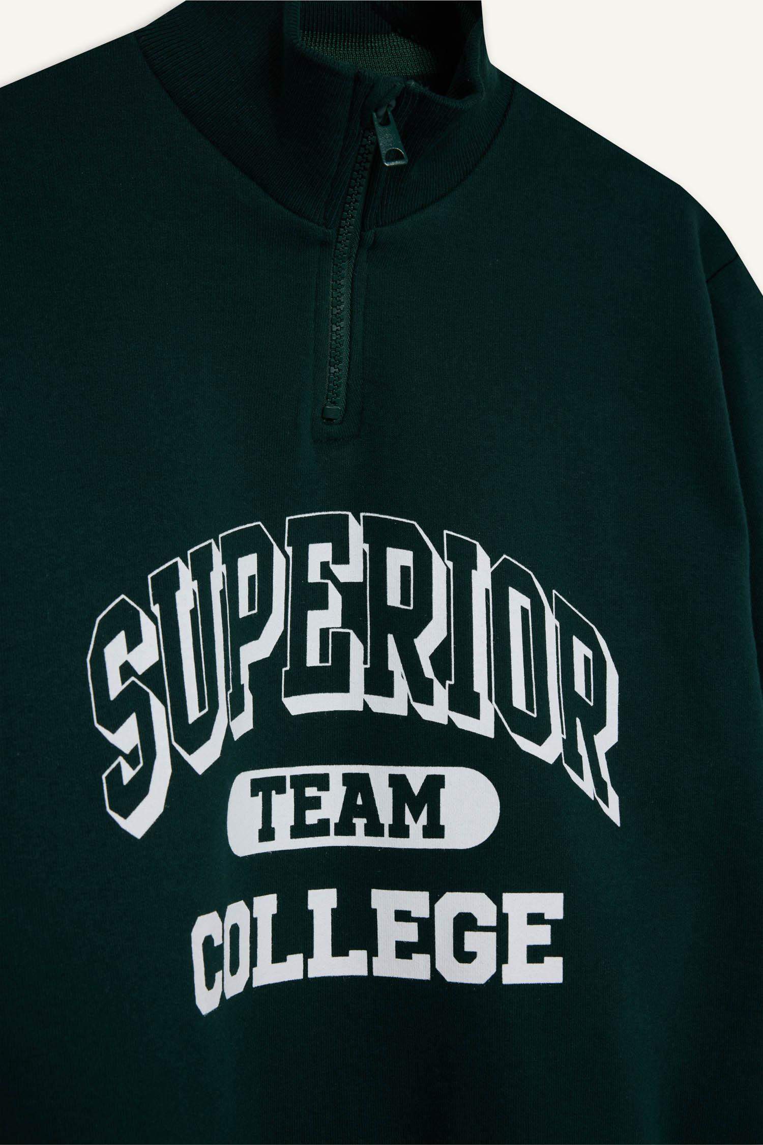 Erkek Çocuk Dik Yaka Fermuarlı Baskılı Okul Sweatshirt