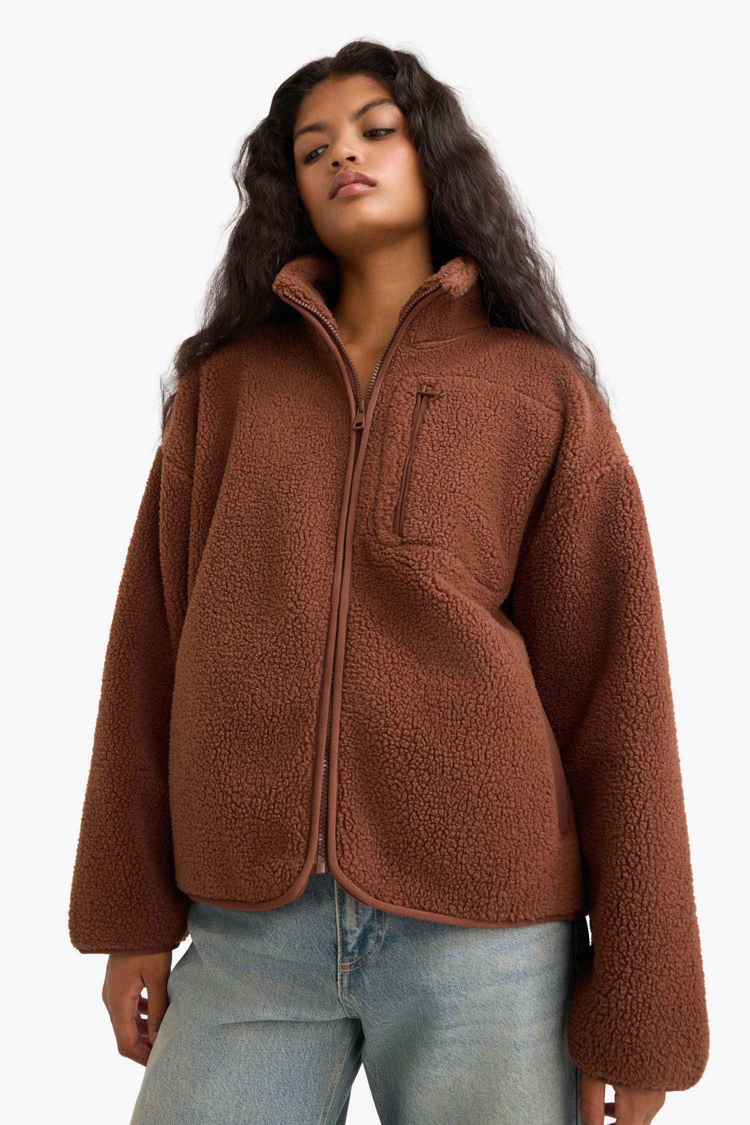 Cardigan léger en peluche à fermeture zip