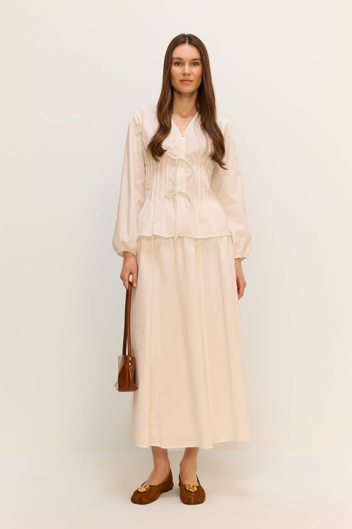 Regular Fit V Yaka Poplin Uzun Kollu Tesettür Bluz Tunik