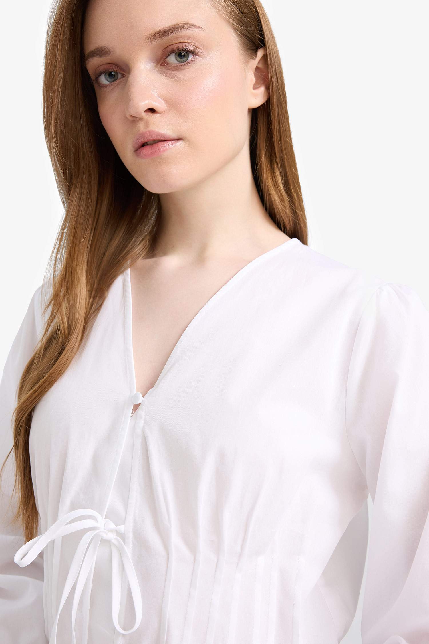 Regular Fit V Yaka Poplin Uzun Kollu Tesettür Bluz Tunik