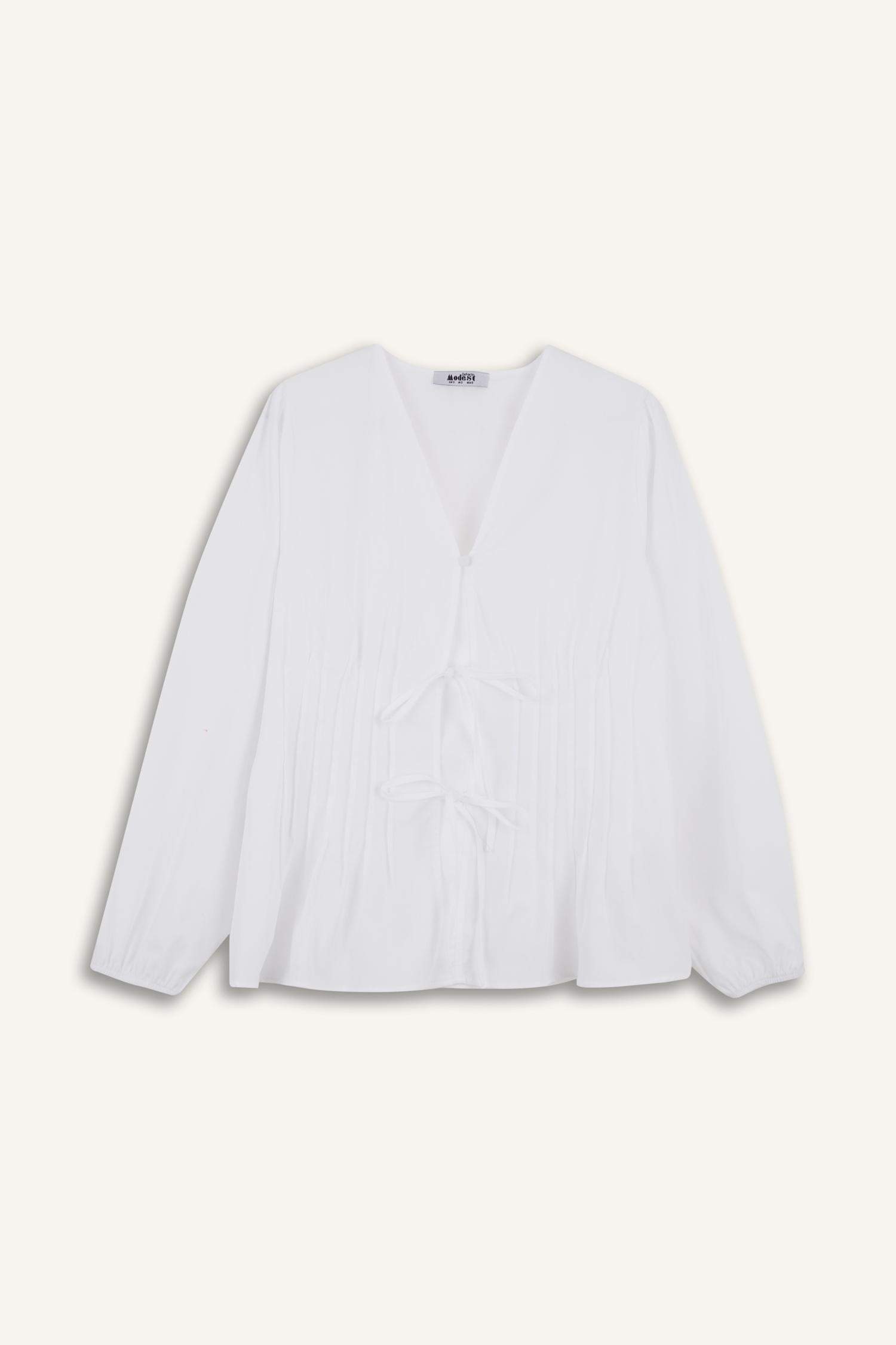 Regular Fit V Yaka Poplin Uzun Kollu Tesettür Bluz Tunik