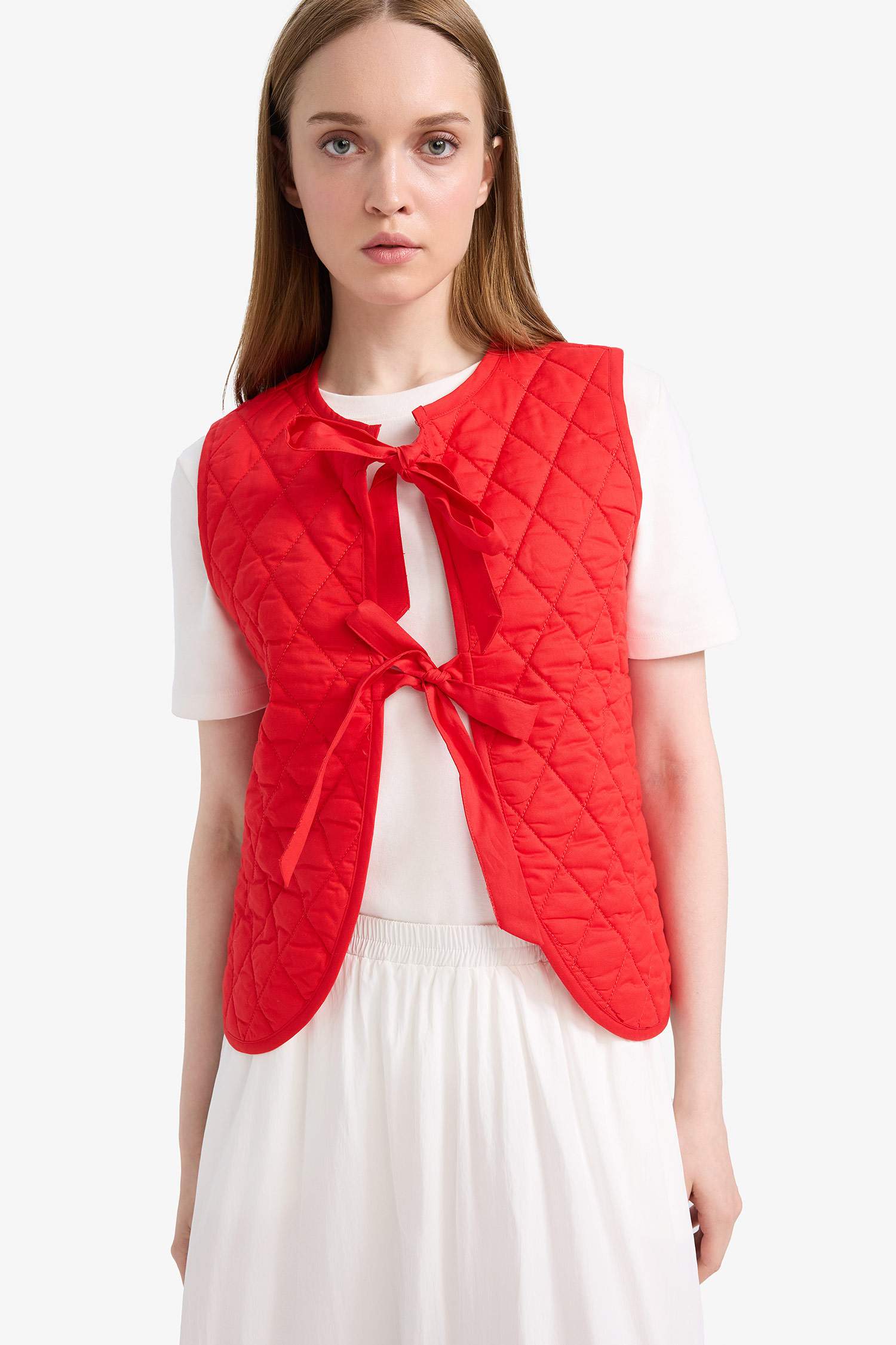 Bisiklet Yaka Bağlamalı Pamuklu Yelek