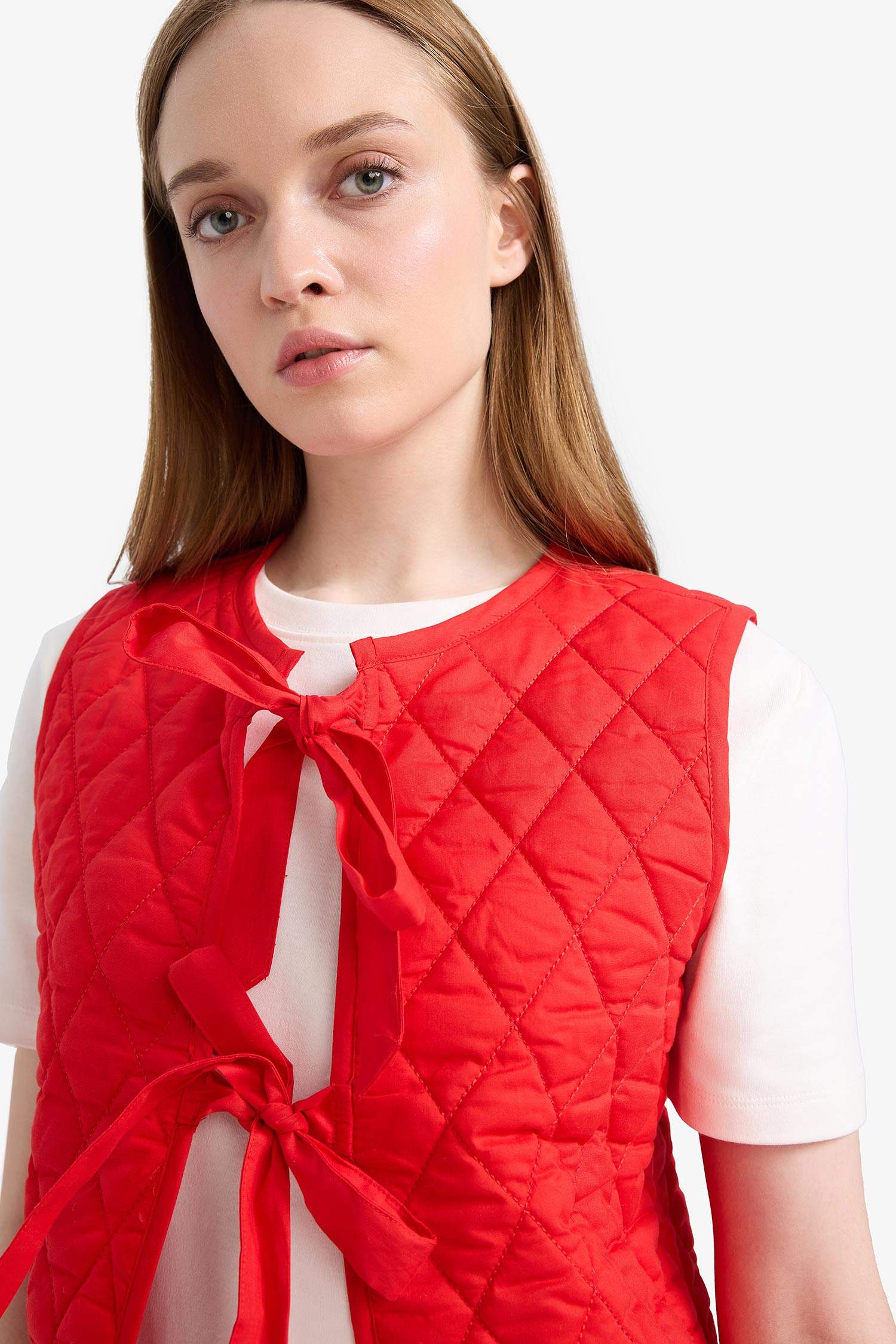 Bisiklet Yaka Bağlamalı Pamuklu Yelek