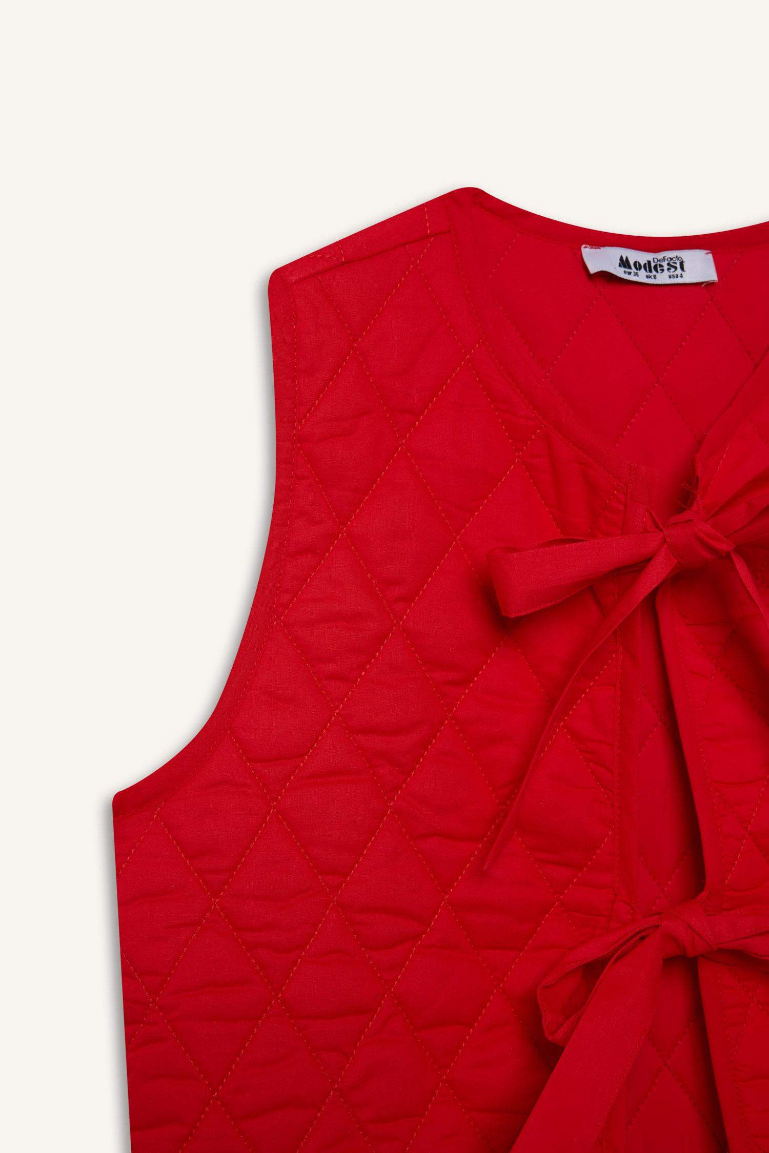 Bisiklet Yaka Bağlamalı Pamuklu Yelek