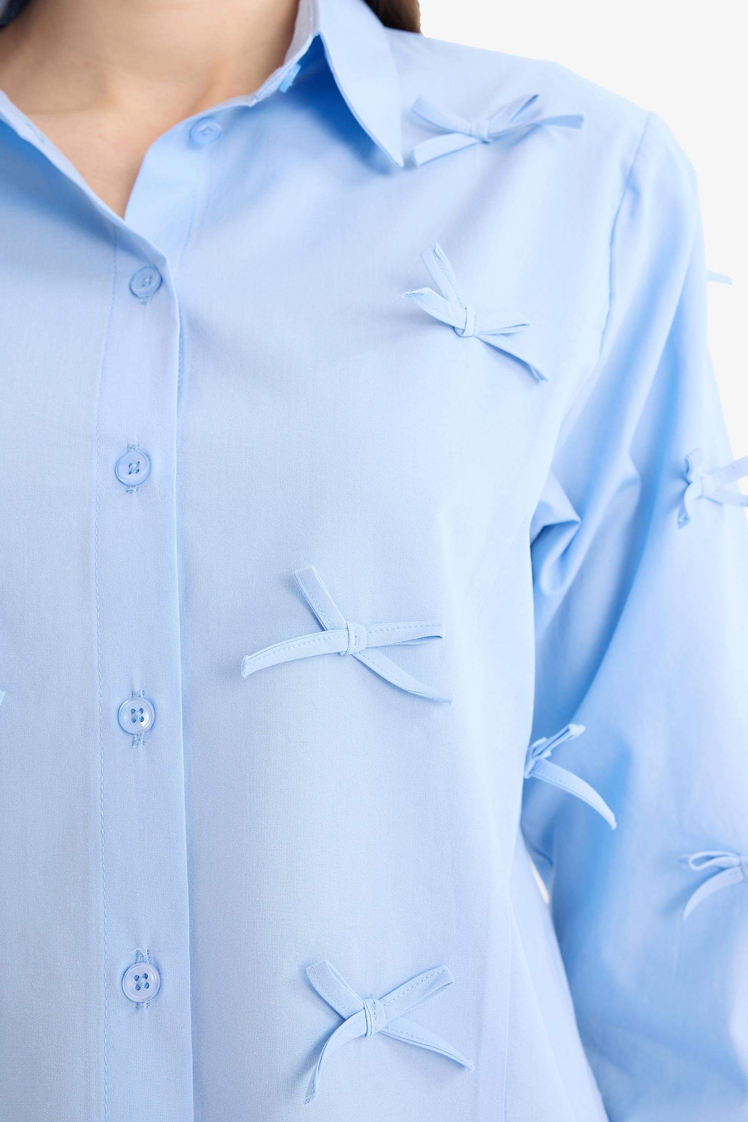 Regular Fit Fiyonklu Poplin Uzun Kollu Gömlek Tunik