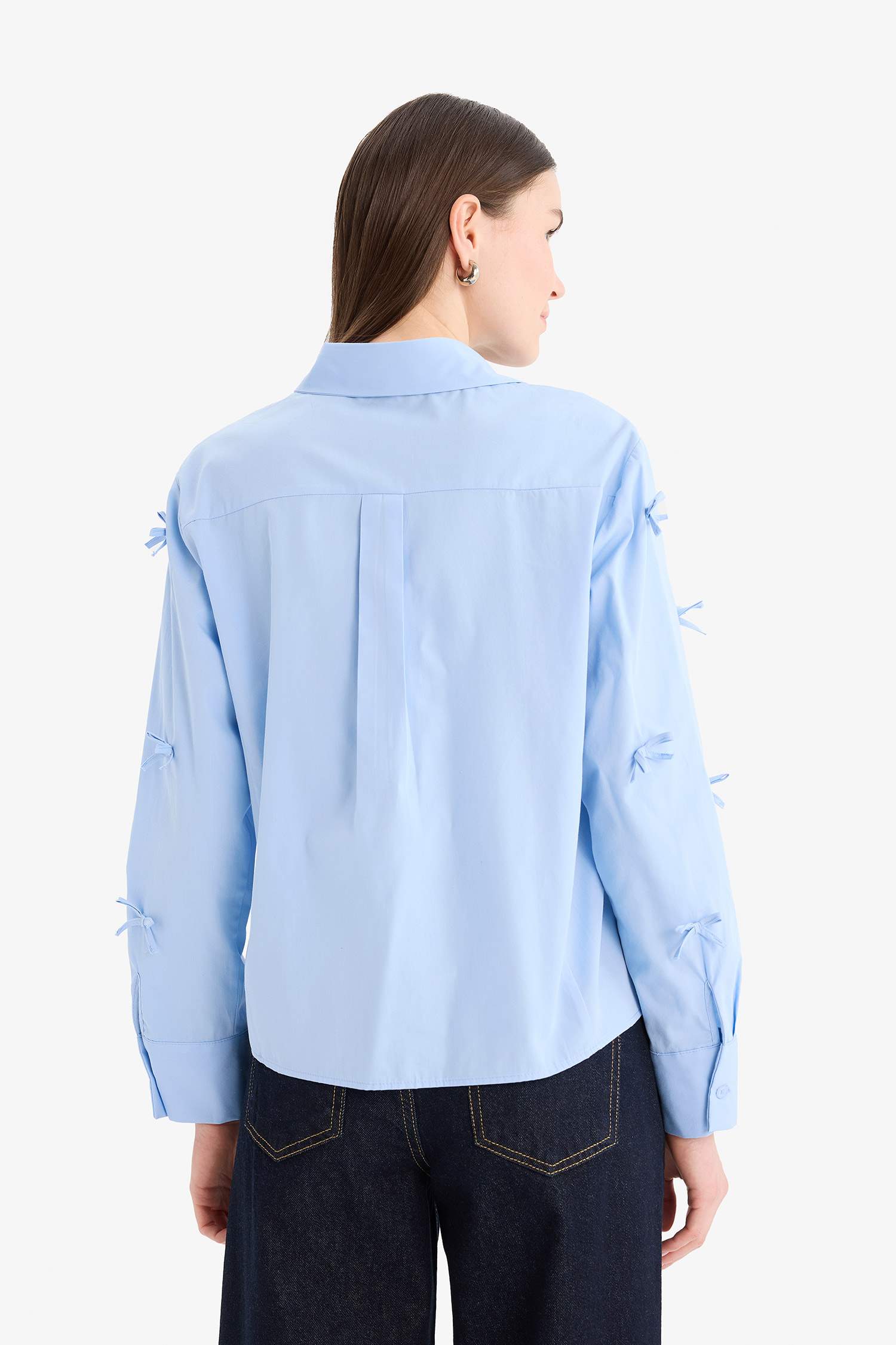 Regular Fit Fiyonklu Poplin Uzun Kollu Gömlek Tunik