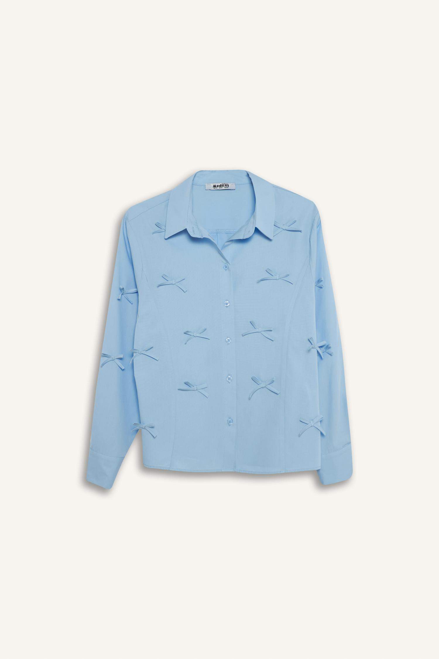 Regular Fit Fiyonklu Poplin Uzun Kollu Gömlek Tunik