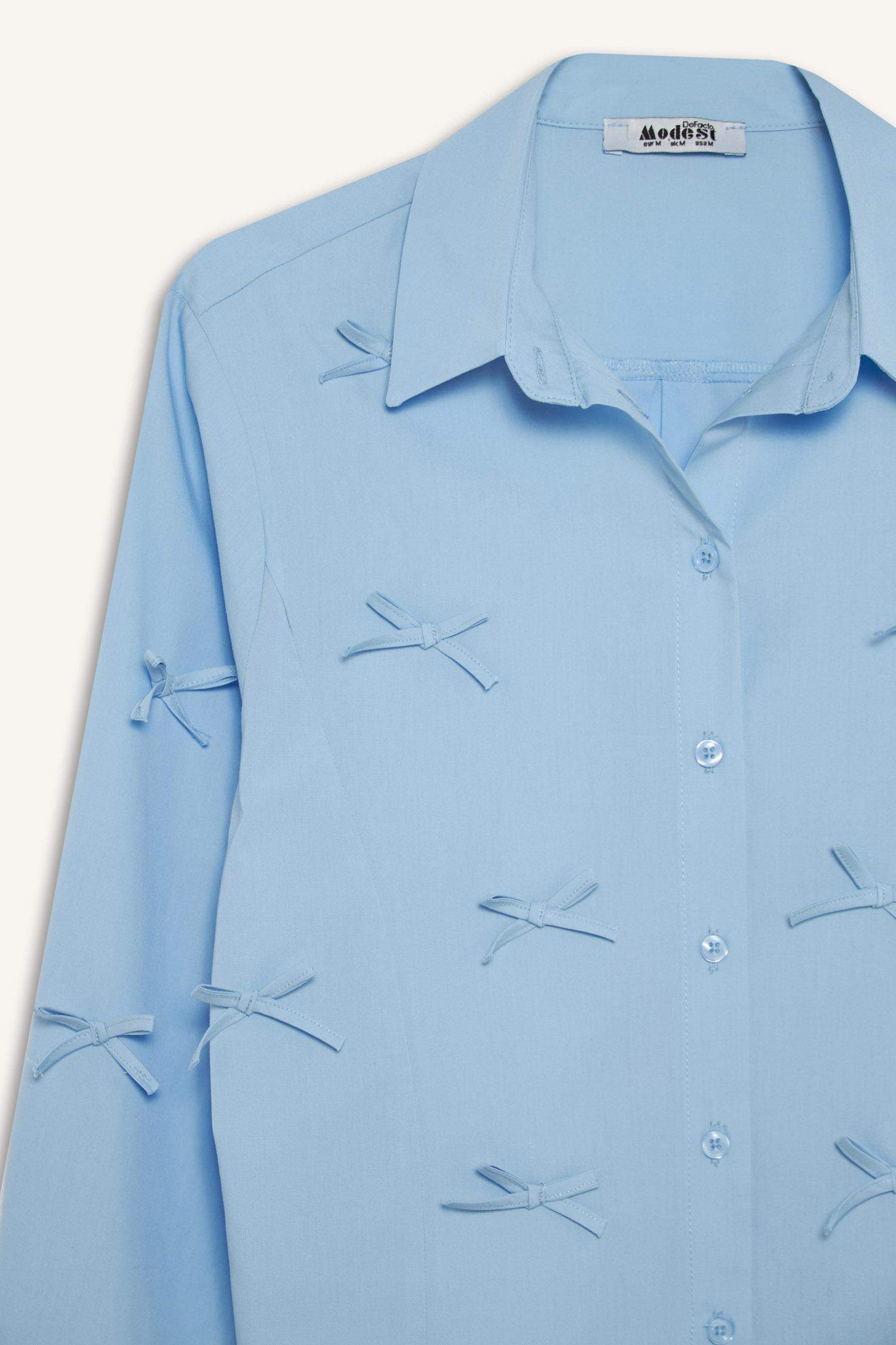 Regular Fit Fiyonklu Poplin Uzun Kollu Gömlek Tunik